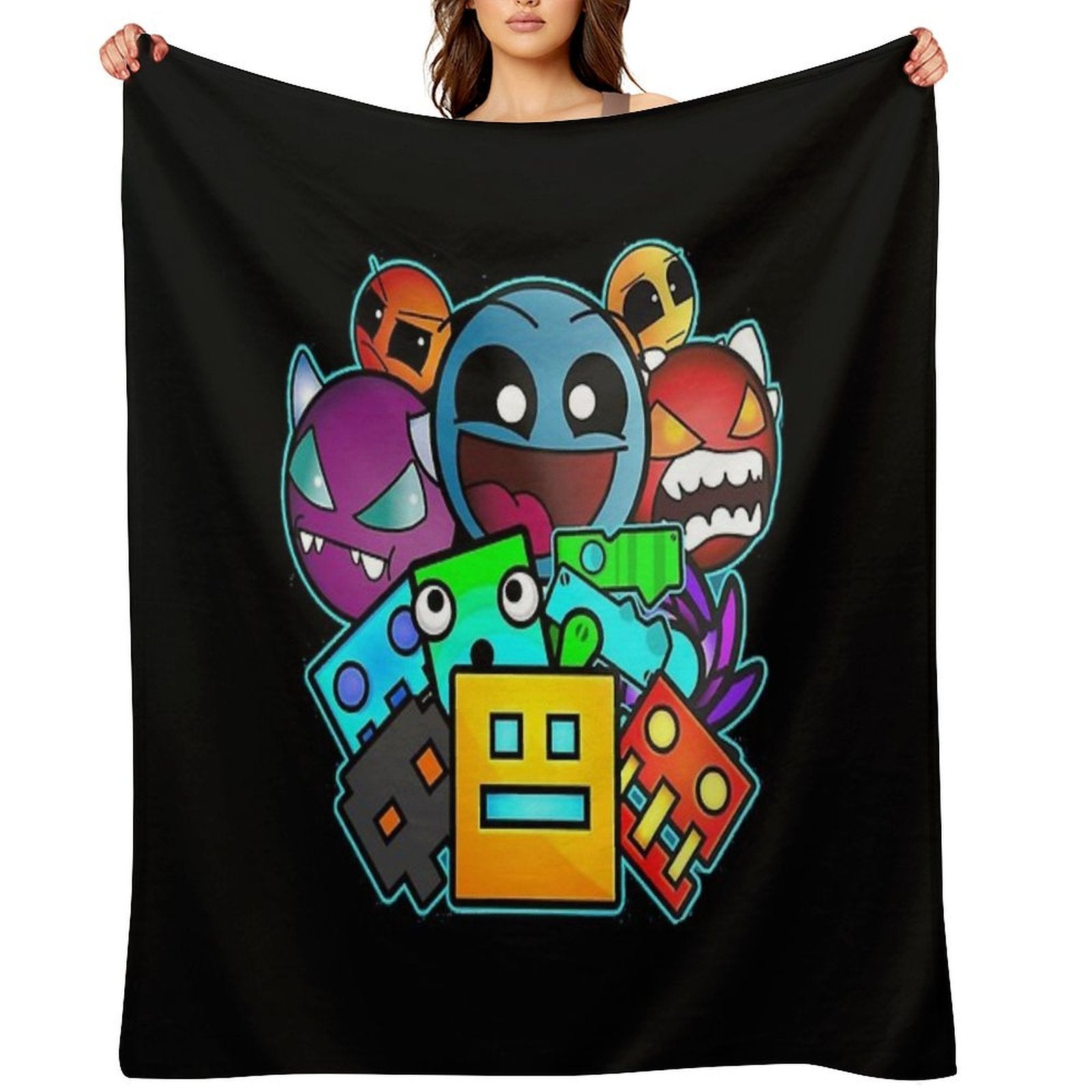 Geometric Dash Plush Throw Blanket