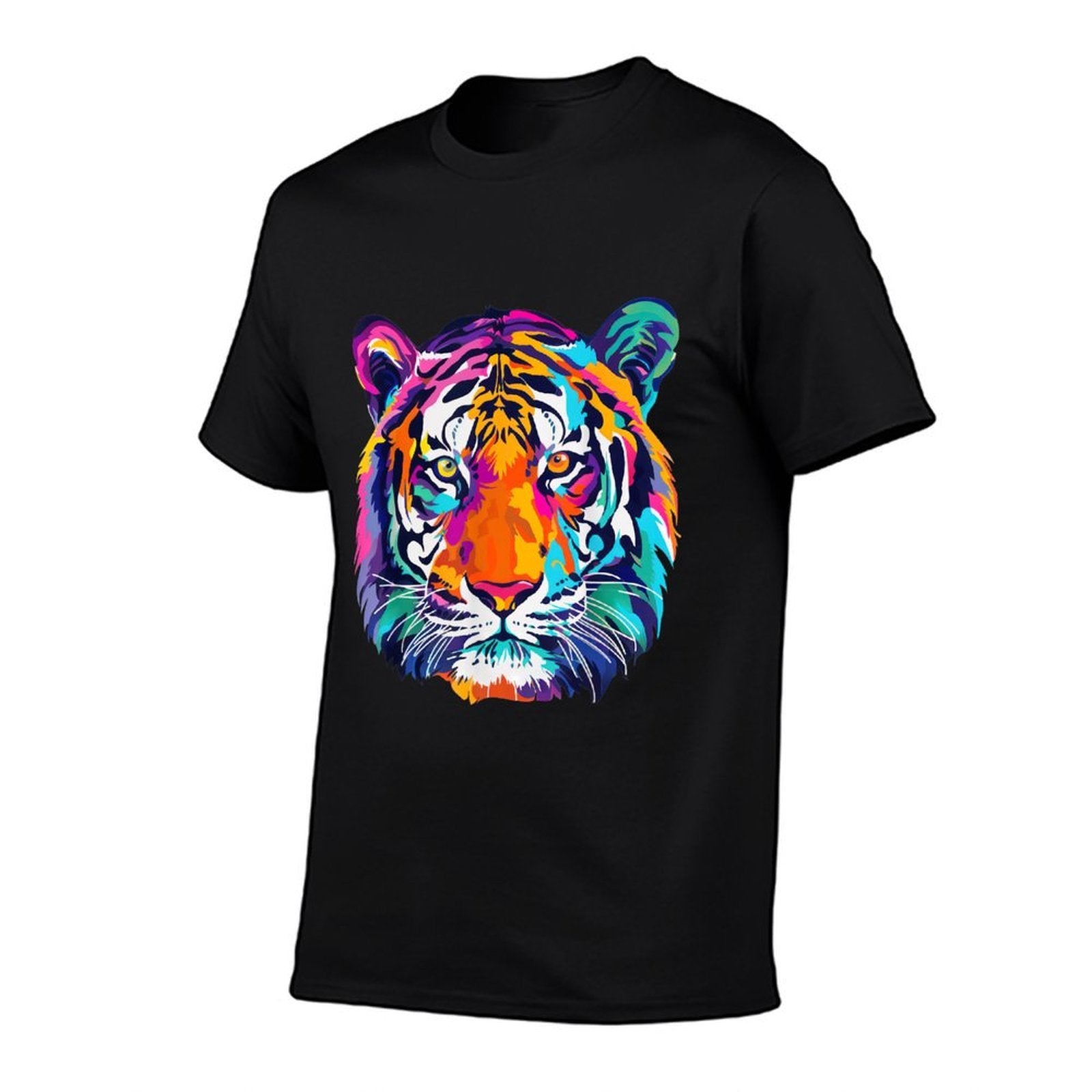 Tigerco. Colorful Tiger Graphic Unisex, Black, Small,, Classic Fit  Cotton T-Shirt