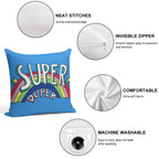 Super Duper Hand Drawn Seventies Style Rainbow Graphic Soft Short Plush Fabric Throw Pillow