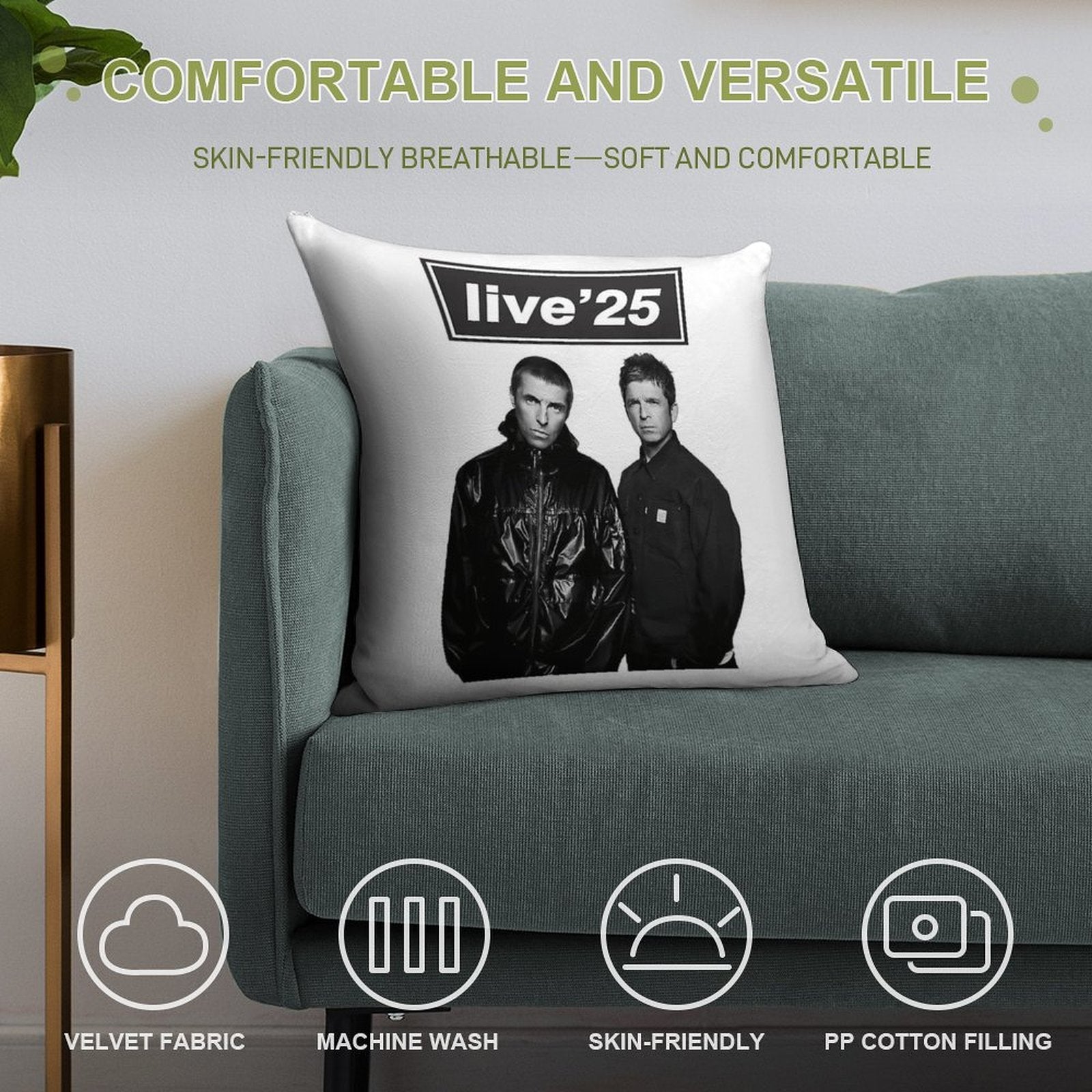 Oasis Live '25 Tour Fan Art Soft Easy Maintenance Throw Pillow