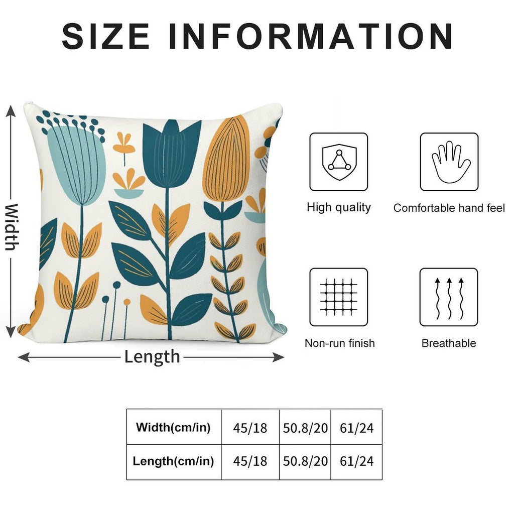 Yellow And Blue Leaves Soft Short Plush Fabric Throw Pillow