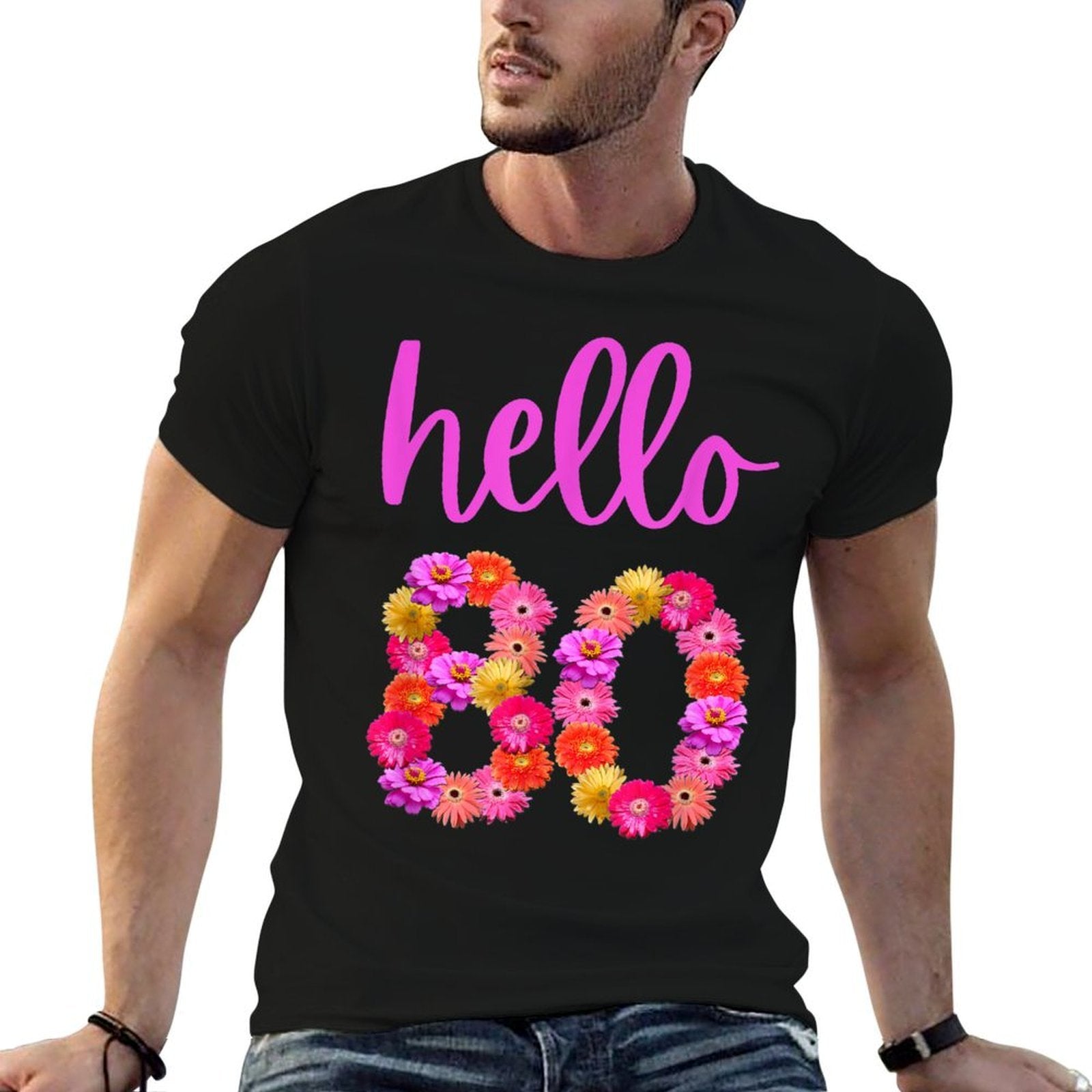 80 Year Old Birthday Flower Hello 80 Its My 80th Birthday  Trendy Pattern T-Shirt