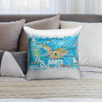 St Barts Antilles Illustrated Caribbean Map with Highlights of West Indies Island Dream Soft Bedroom Essential Throw Pillow