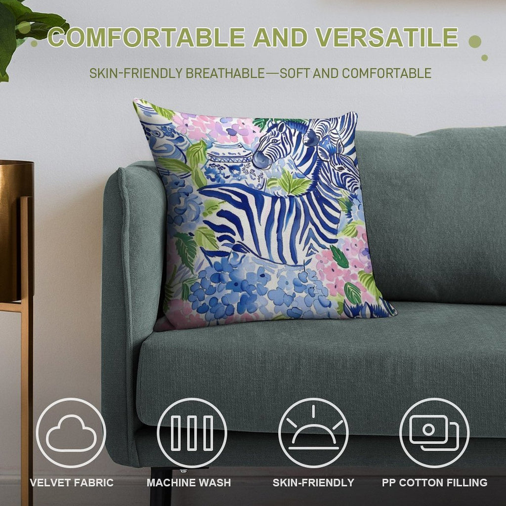 Hydrangea in Chinoiserie Jars And Blue Zebras Soft Ultra-Soft Texture Throw Pillow