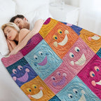 Colorful Smiling Faces Patchwork Pattern – Fun & Cheerful Design Versatility Throw Blanket