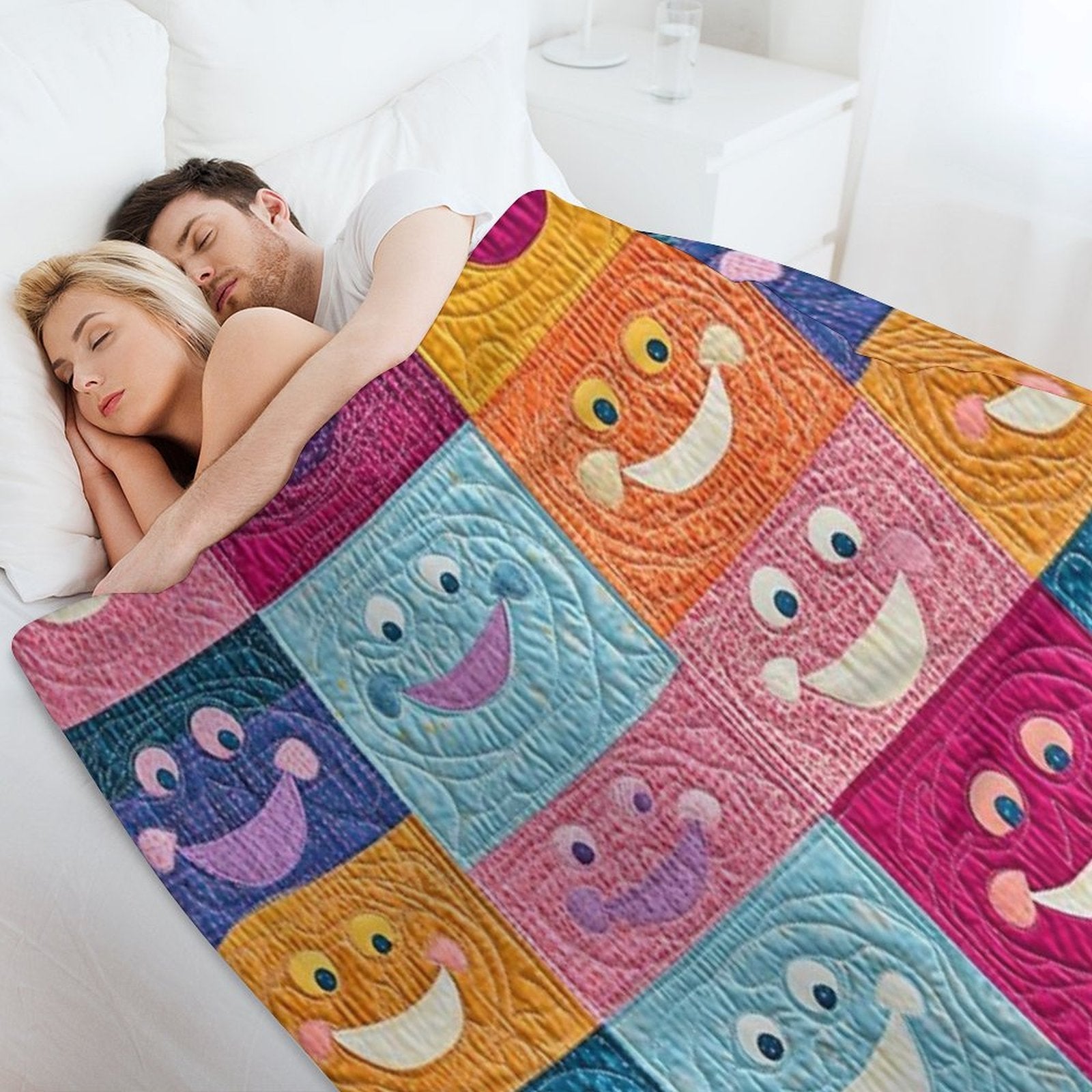 Colorful Smiling Faces Patchwork Pattern – Fun & Cheerful Design Versatility Throw Blanket