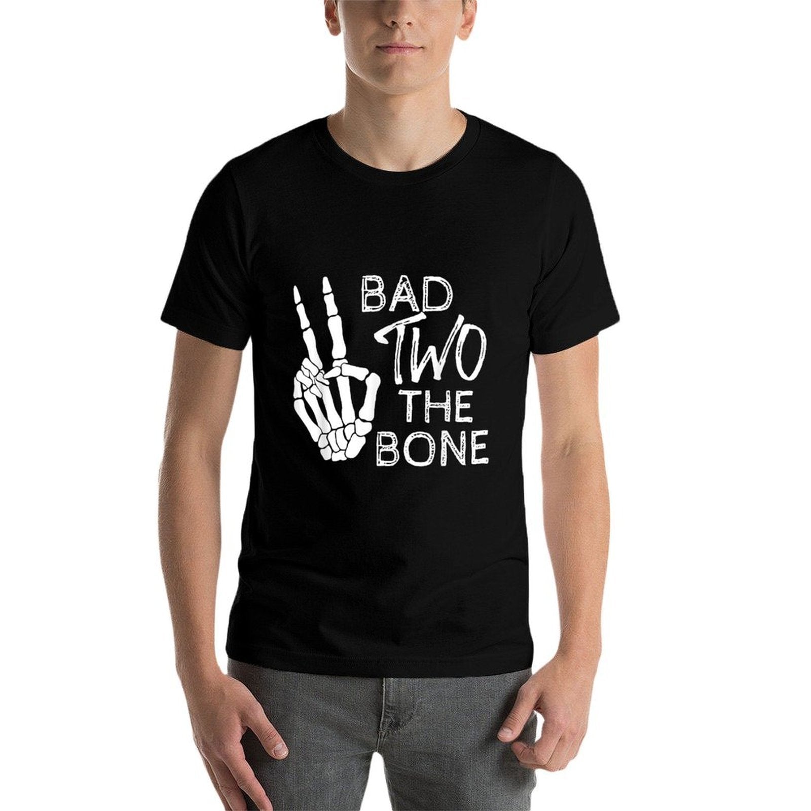Bad Two The Bone Birthday 2 Years Old Birthday  Ribbed Collar T-Shirt