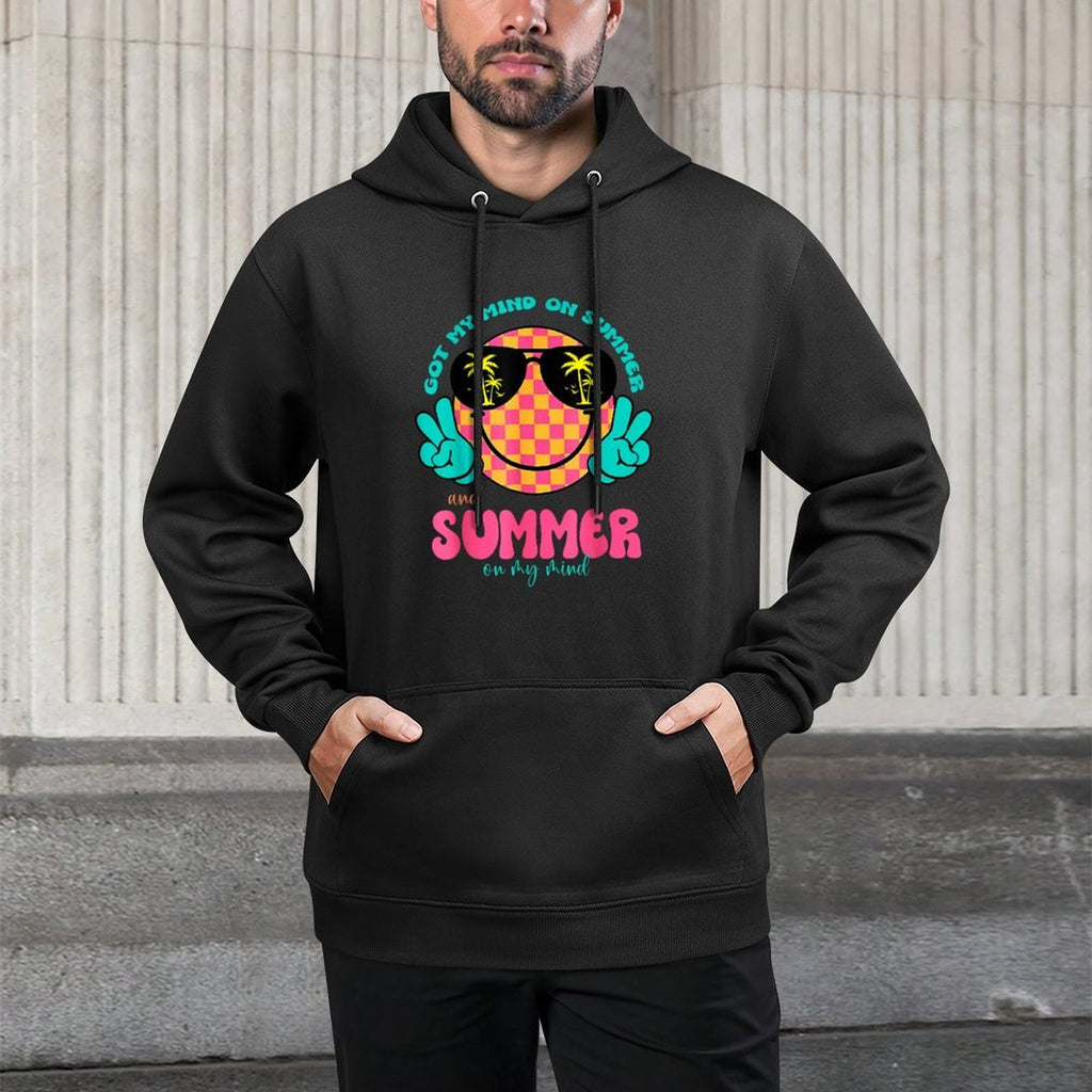 Groovy Happy Face Summer Vibes Got My Mind On Summer Teacher Adjustable Hood Hoodie
