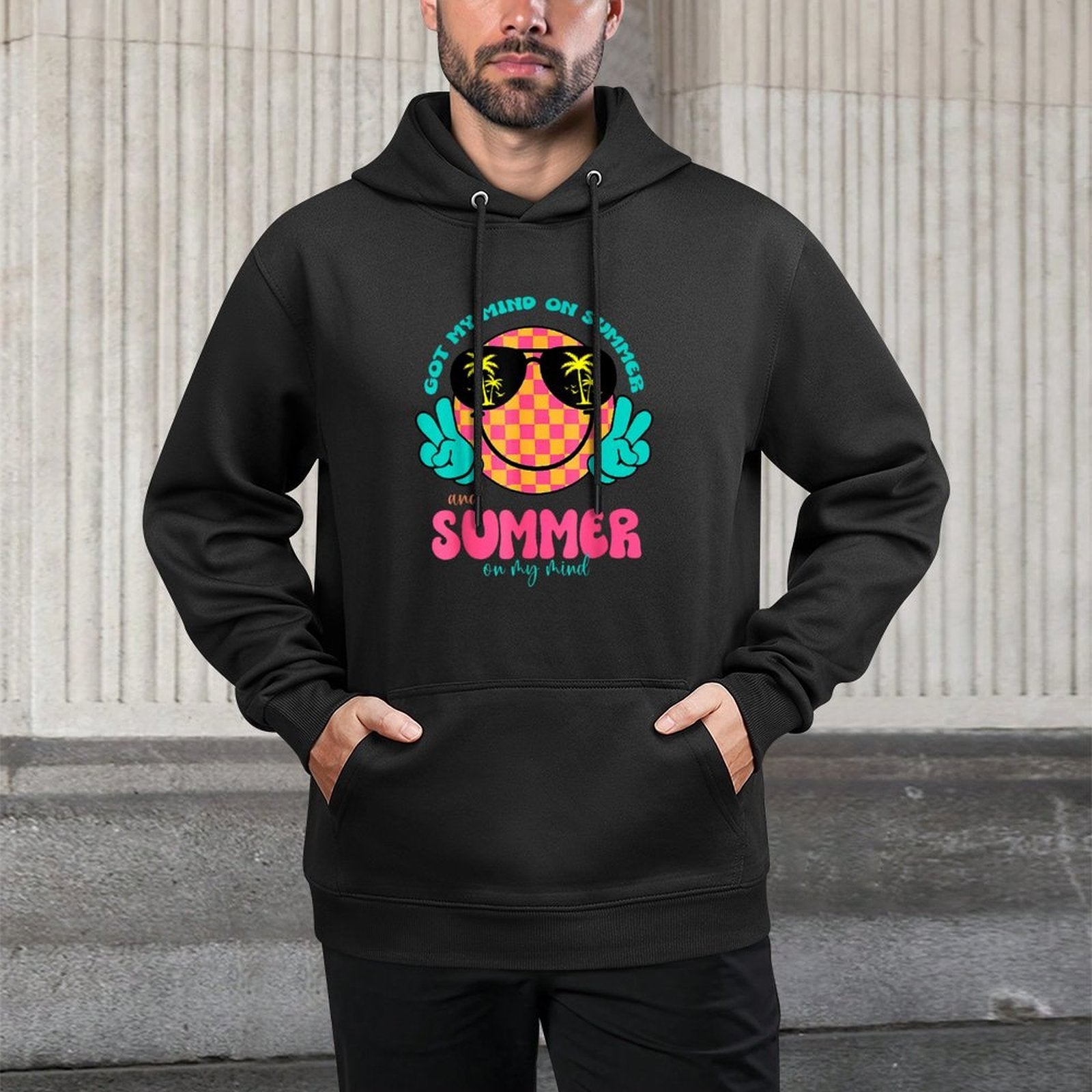 Groovy Happy Face Summer Vibes Got My Mind On Summer Teacher Adjustable Hood Hoodie