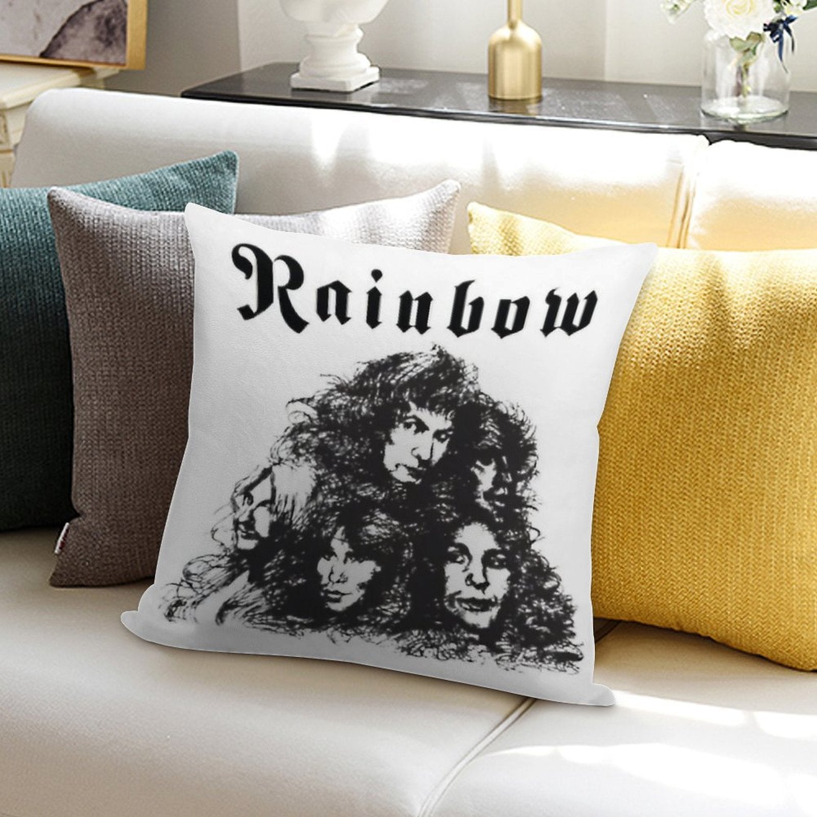 Rainbow Black Skets Soft Reinforced Edging Throw Pillow