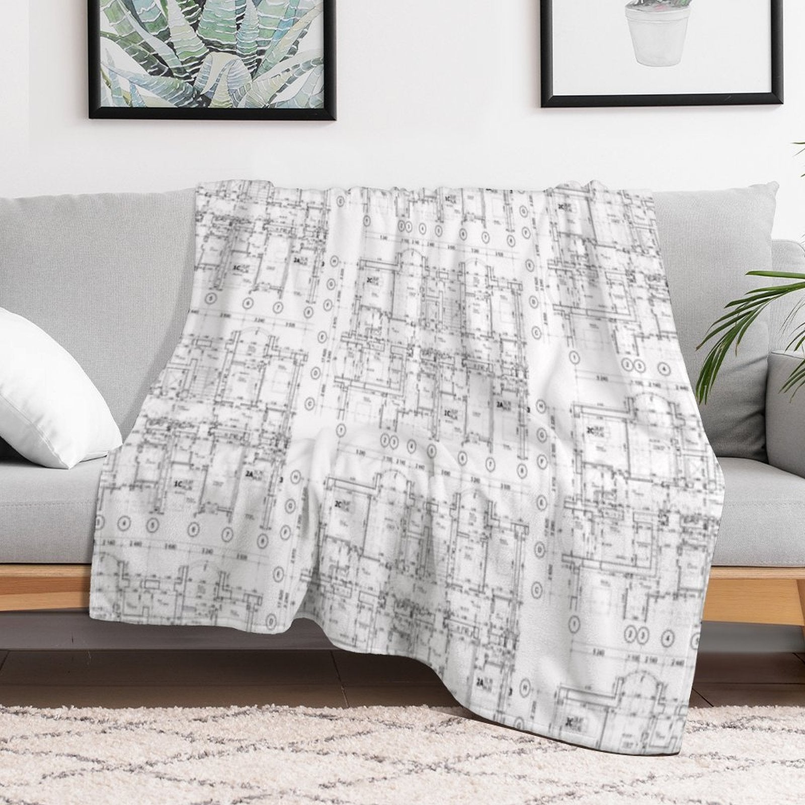 Detailed Architectural Floor Plan, Apartment Layout, Blueprint. Lightweight Throw Blanket