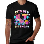 7th Birthday Girl 7 Years, Roller Skates, Number 7  Odor-resistant T-Shirt