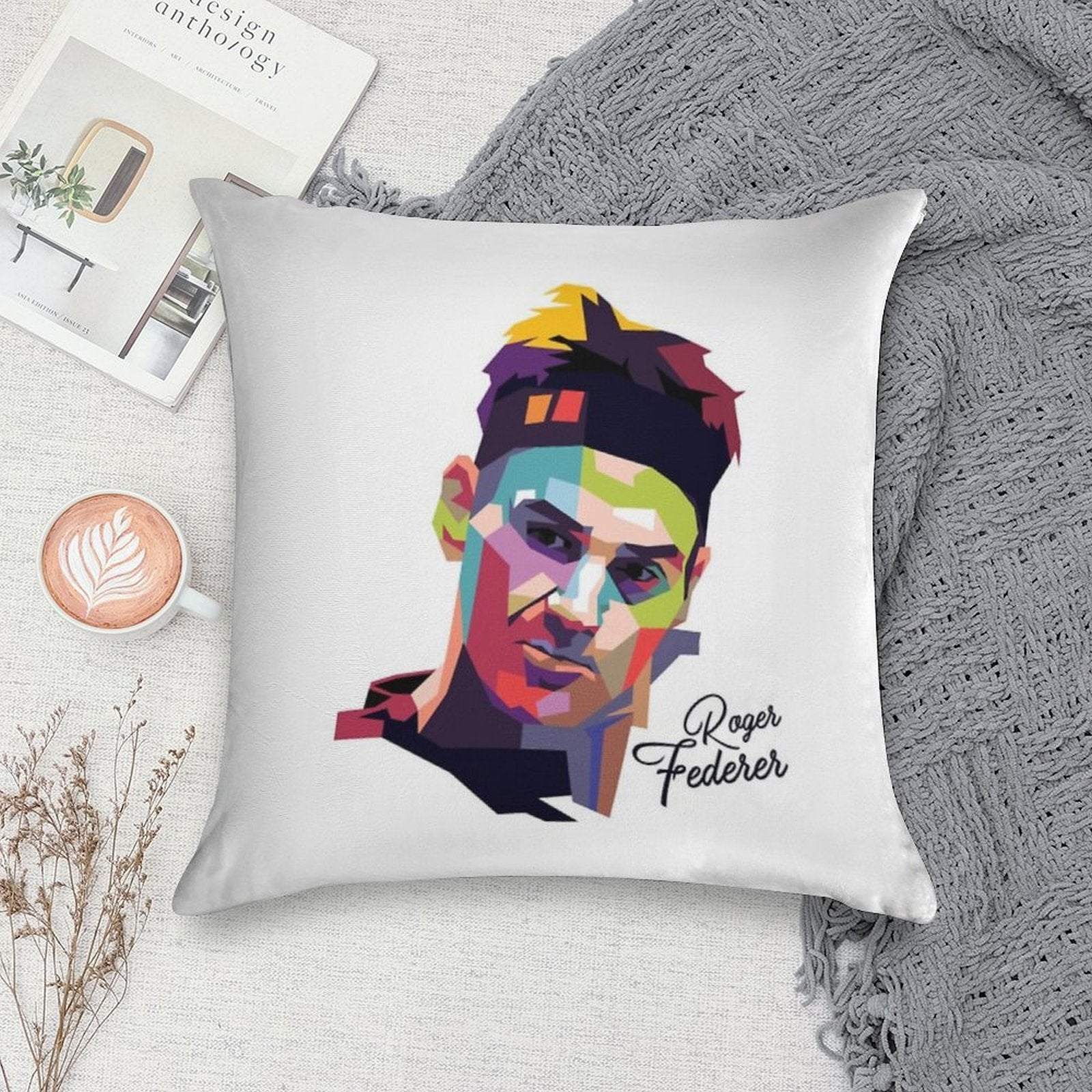 Roger Federer Pop Art Portrait133 Soft Skin-Friendly Throw Pillow