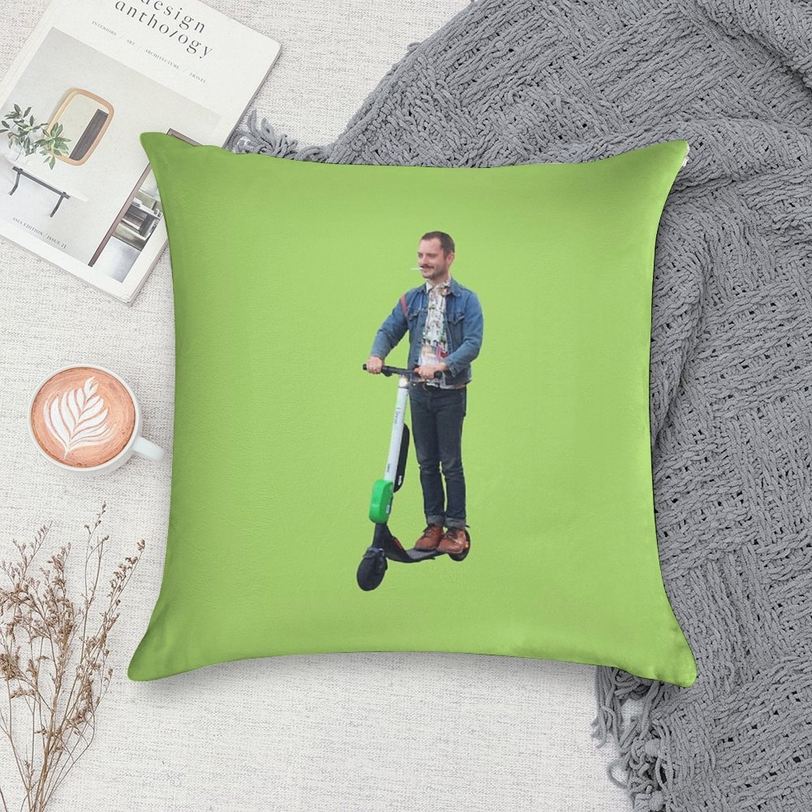 Elijah Wood On Scooter Soft Warmth Comfort Throw Pillow