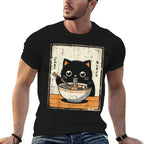 Japanese Black Cat Ramen Kawaii Noodles Art Women Girls Kids  Eco-friendly Material T-Shirt