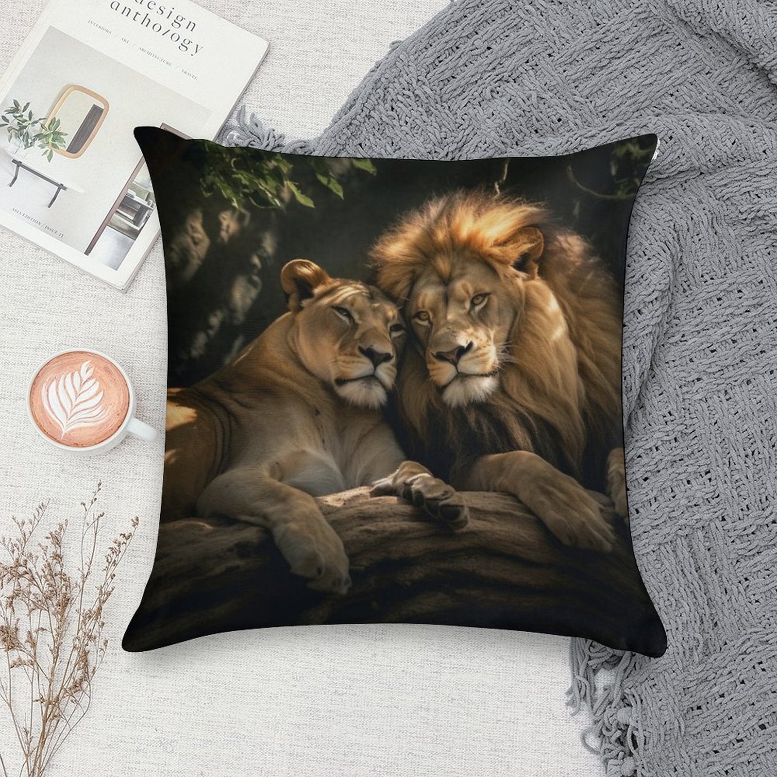 Lion And Lioness Soft Washable Throw Pillow