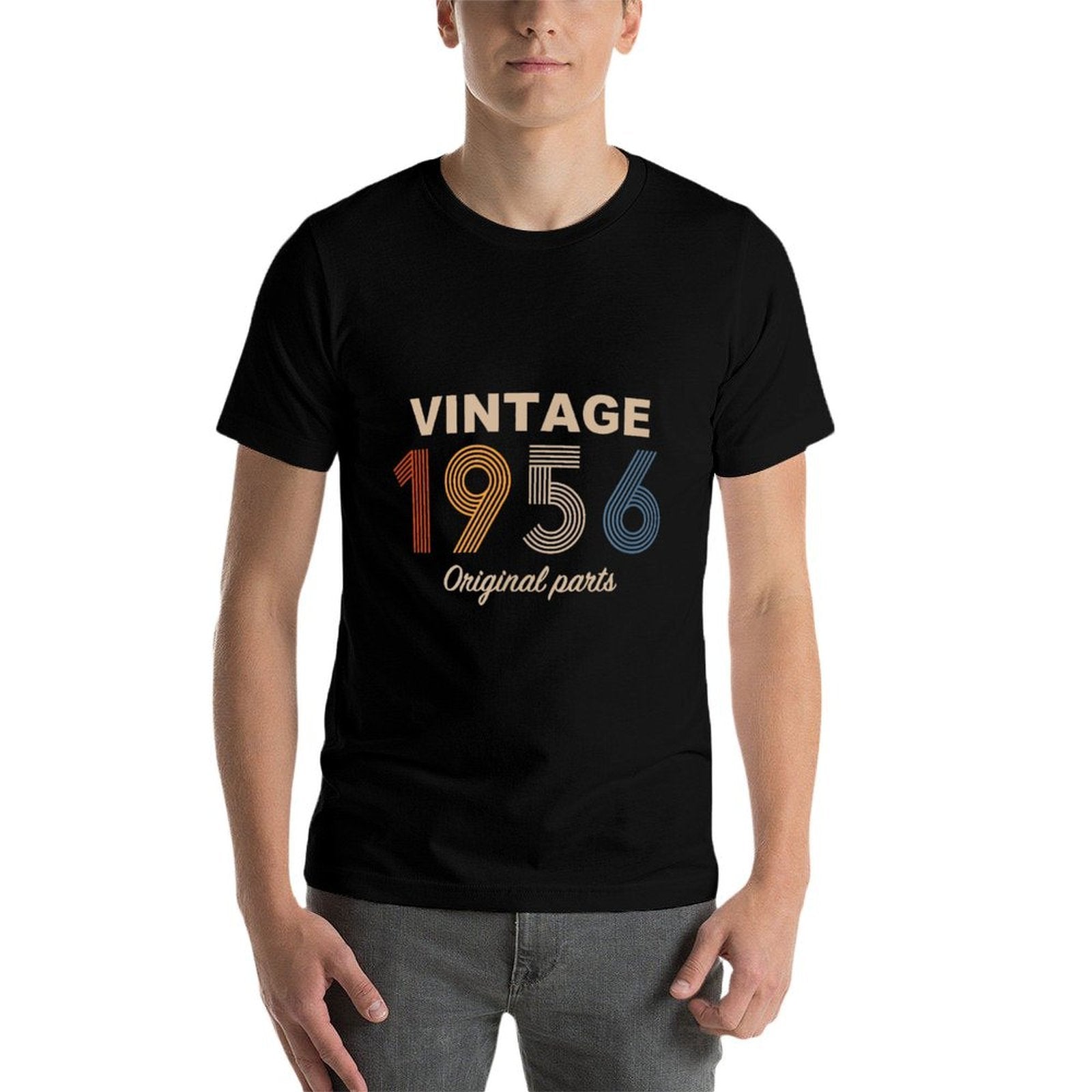 Retro 69 Years Vintage 1956 Original Parts 69th Birthday  Ribbed Collar T-Shirt