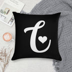 White And Black Letter C Initial Name Minimalist Heart Monogram Graphic Cute Shaped Cool Design on Black Background Soft Hidden Zipper Throw Pillow