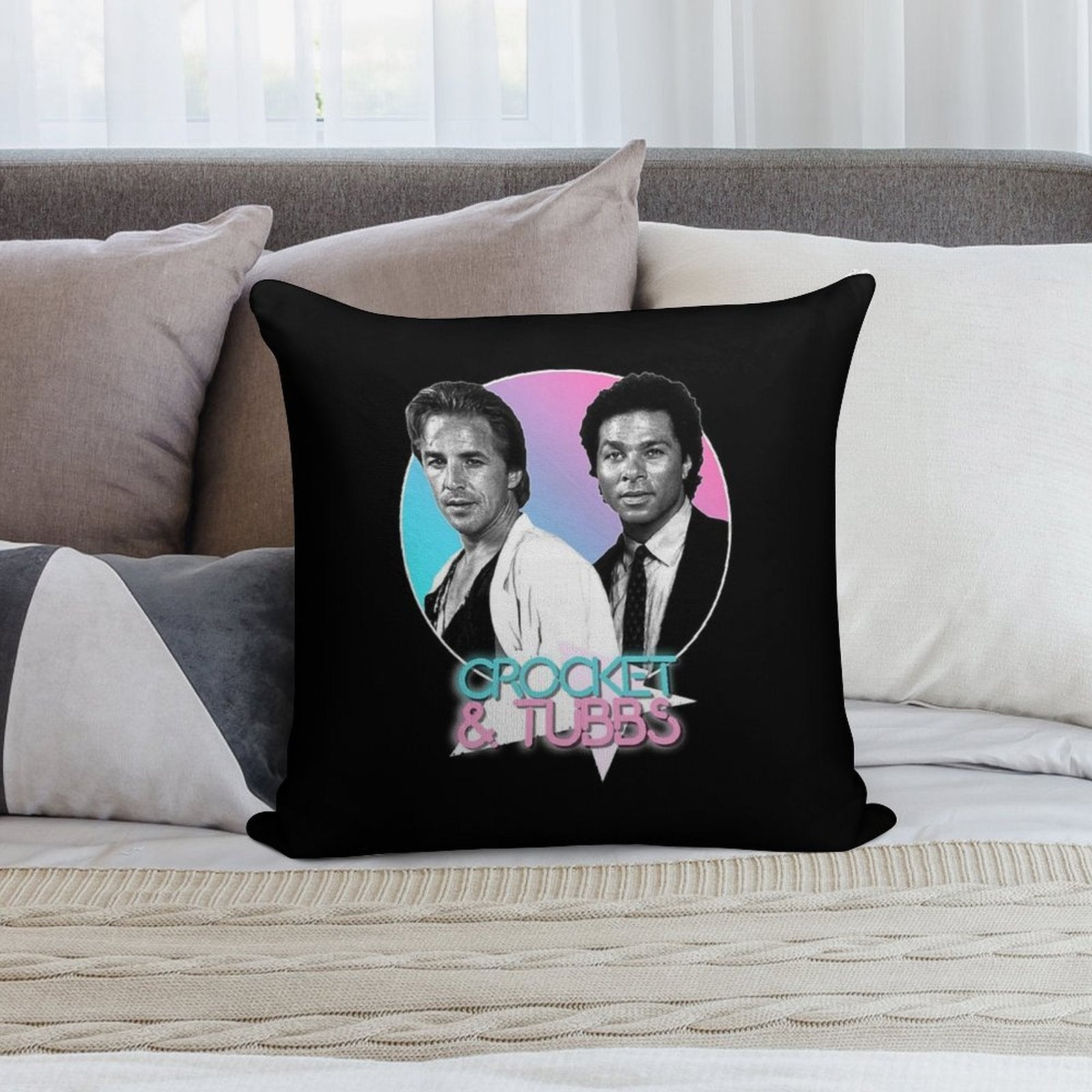Crockett And Tubbs )( Retro Miami Vice 80s Tribute Soft Easy Maintenance Throw Pillow