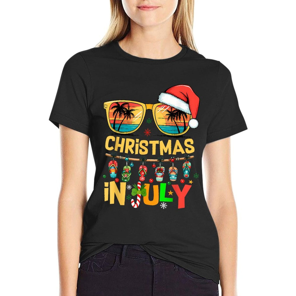 Santa Claus Sunglasses Beach Christmas In July Men Women Kid  Easy-care T-Shirt