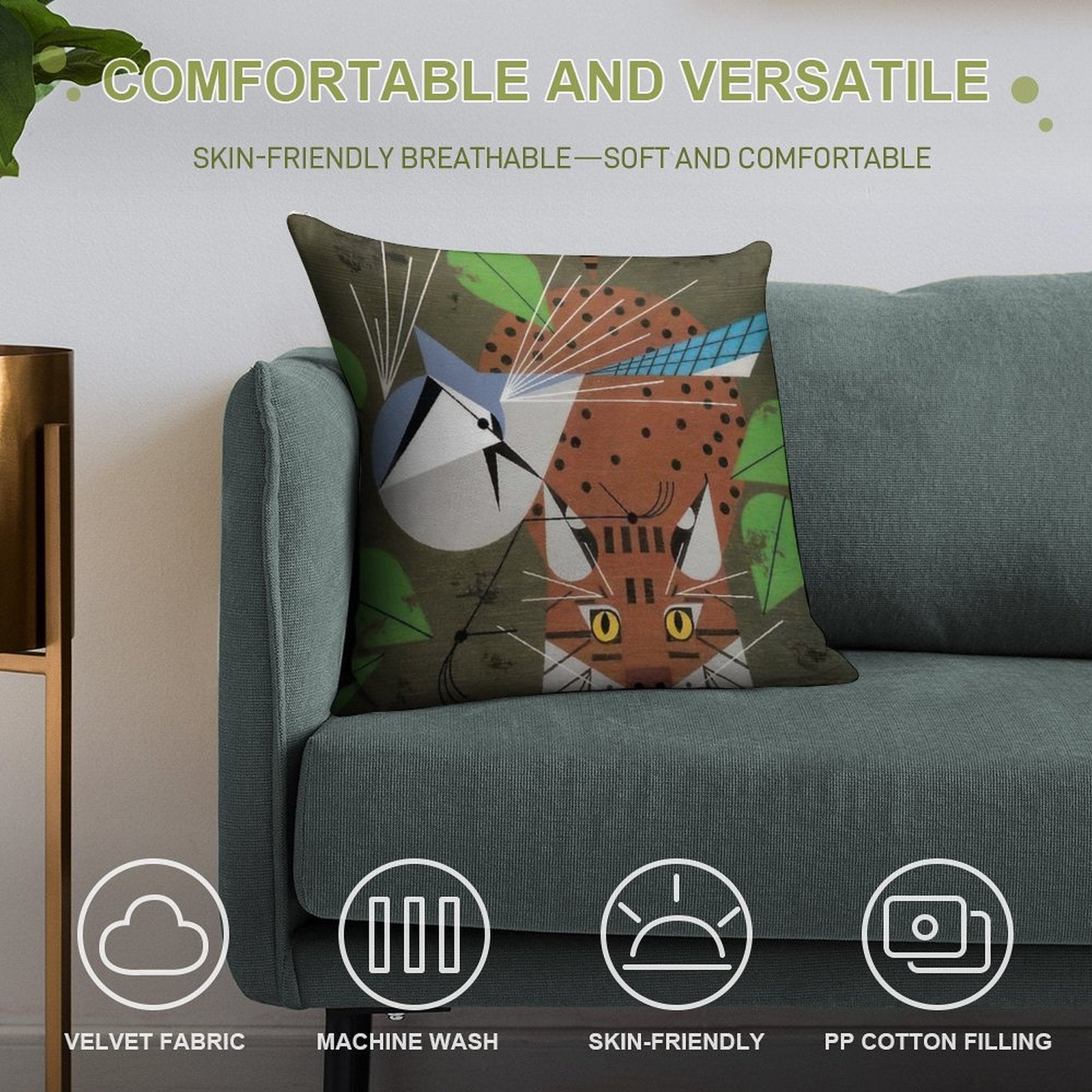 Charley Harper Style Soft Reinforced Edging Throw Pillow