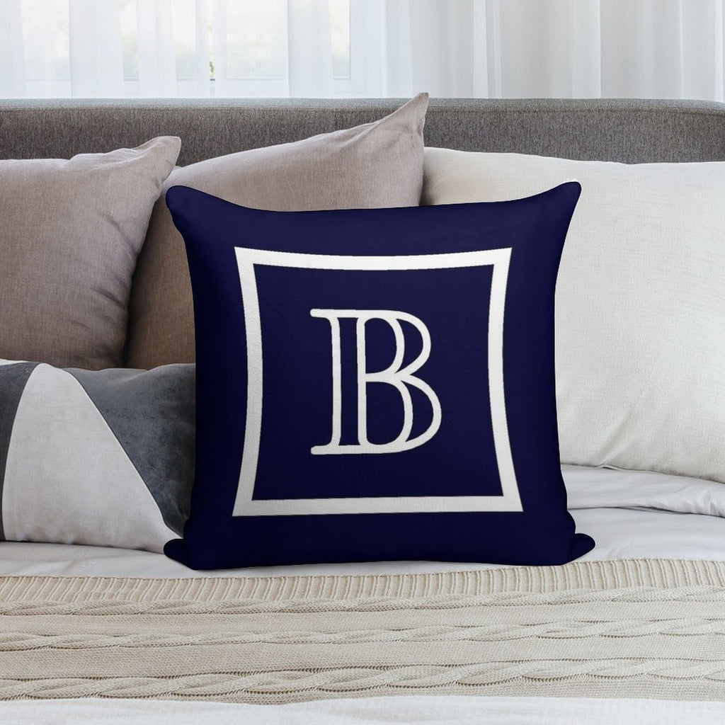 Navy Blue White Monogram B In A Square Soft High-Density Material Throw Pillow