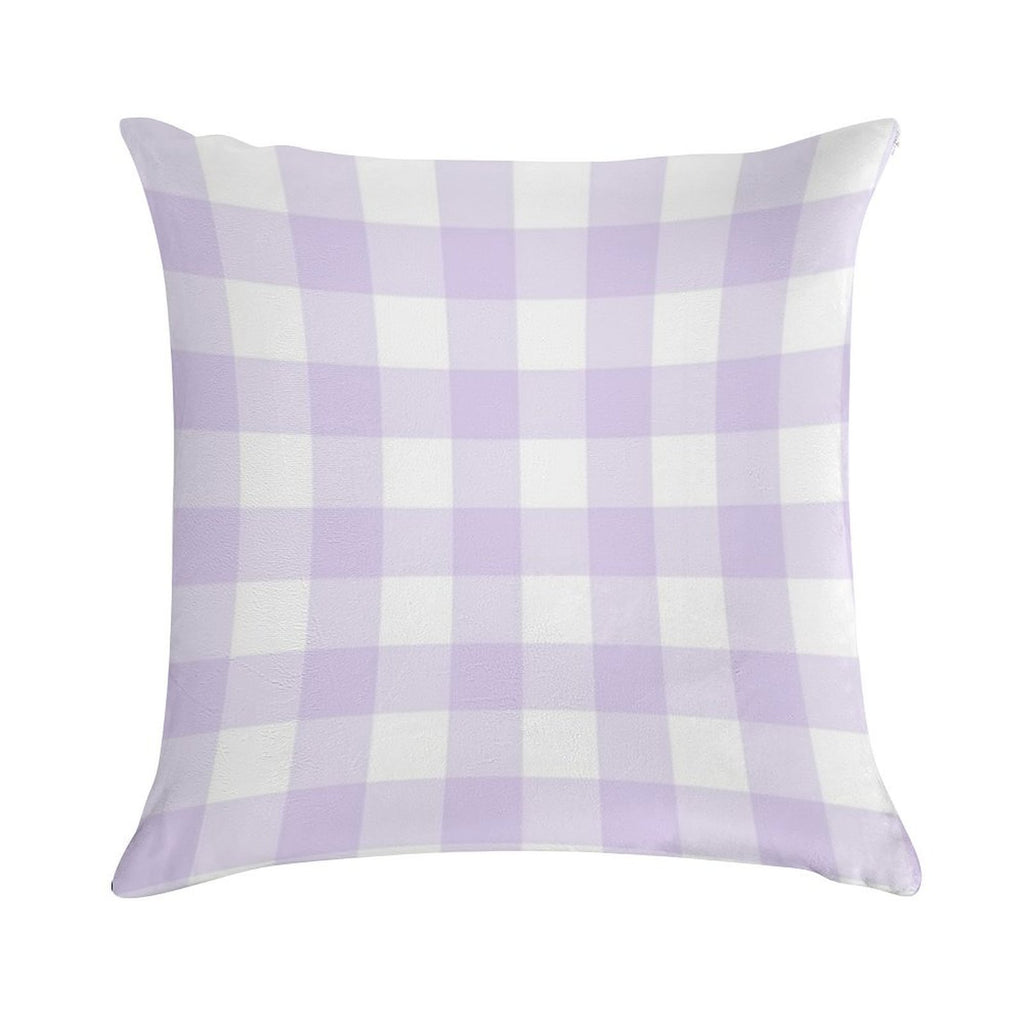 Pastel Purple Gingham Pattern (Large Wide Print) Soft Shrink-Resistant Throw Pillow
