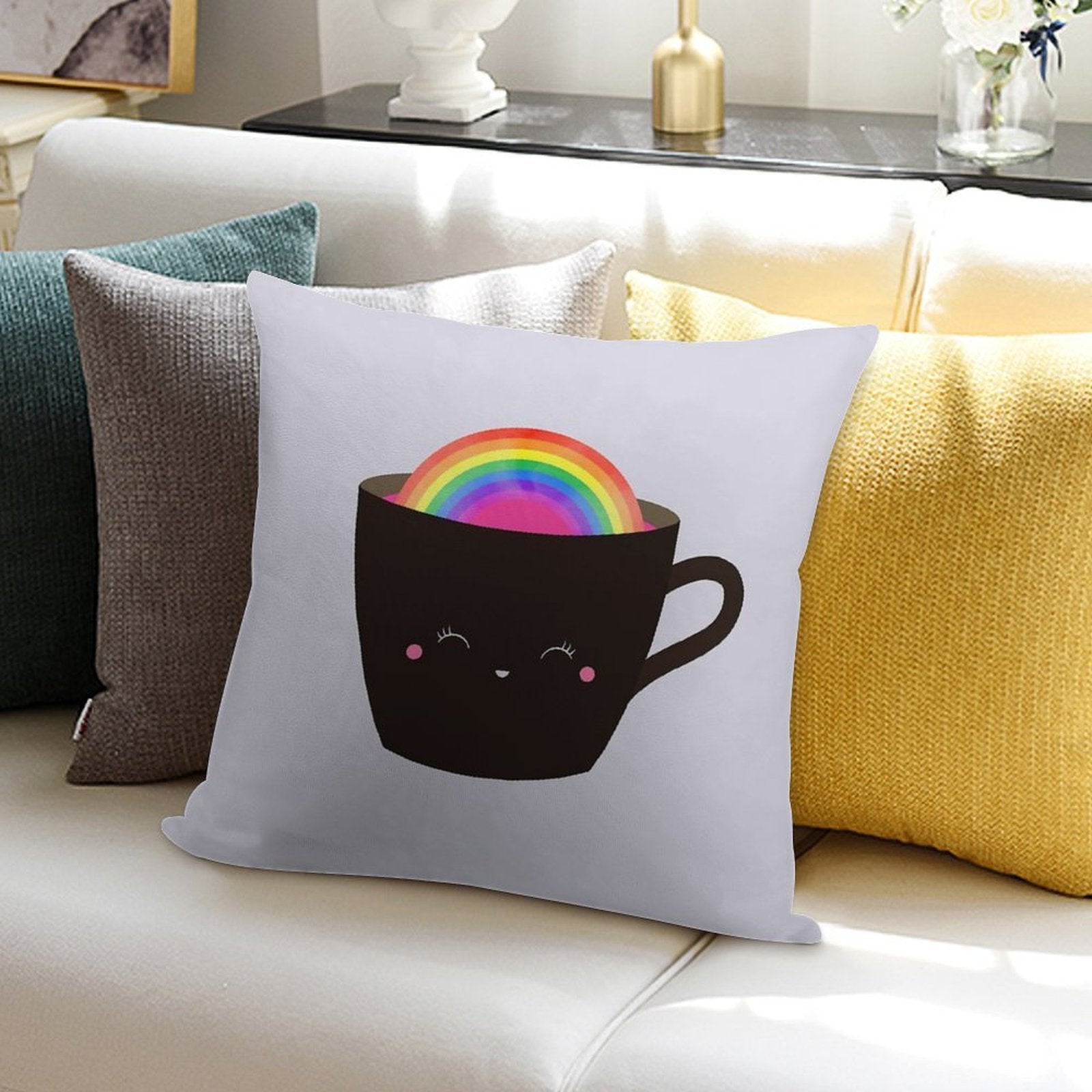 Rainbow in My Cup Soft Warmth Comfort Throw Pillow