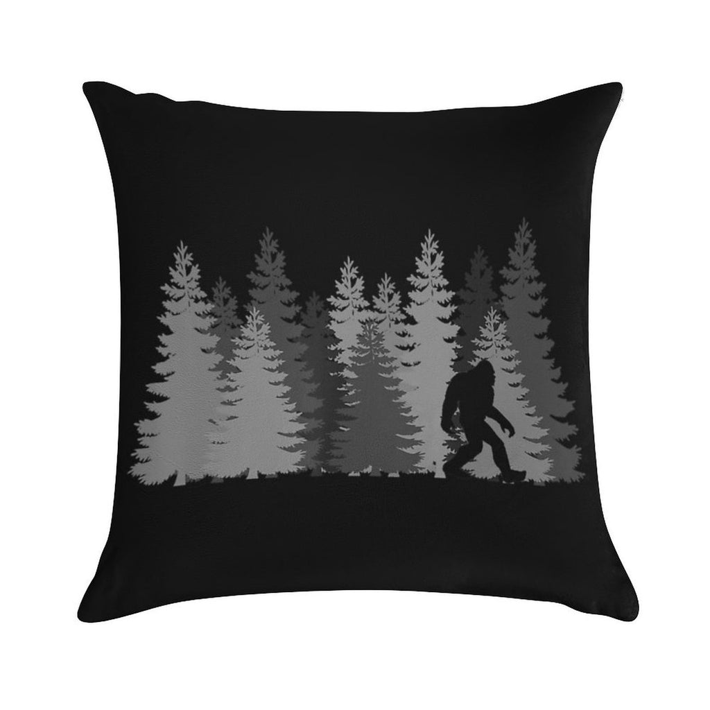 Bigfoot Silhouette In The Forest Wilderness Soft Decorative Cover Throw Pillow