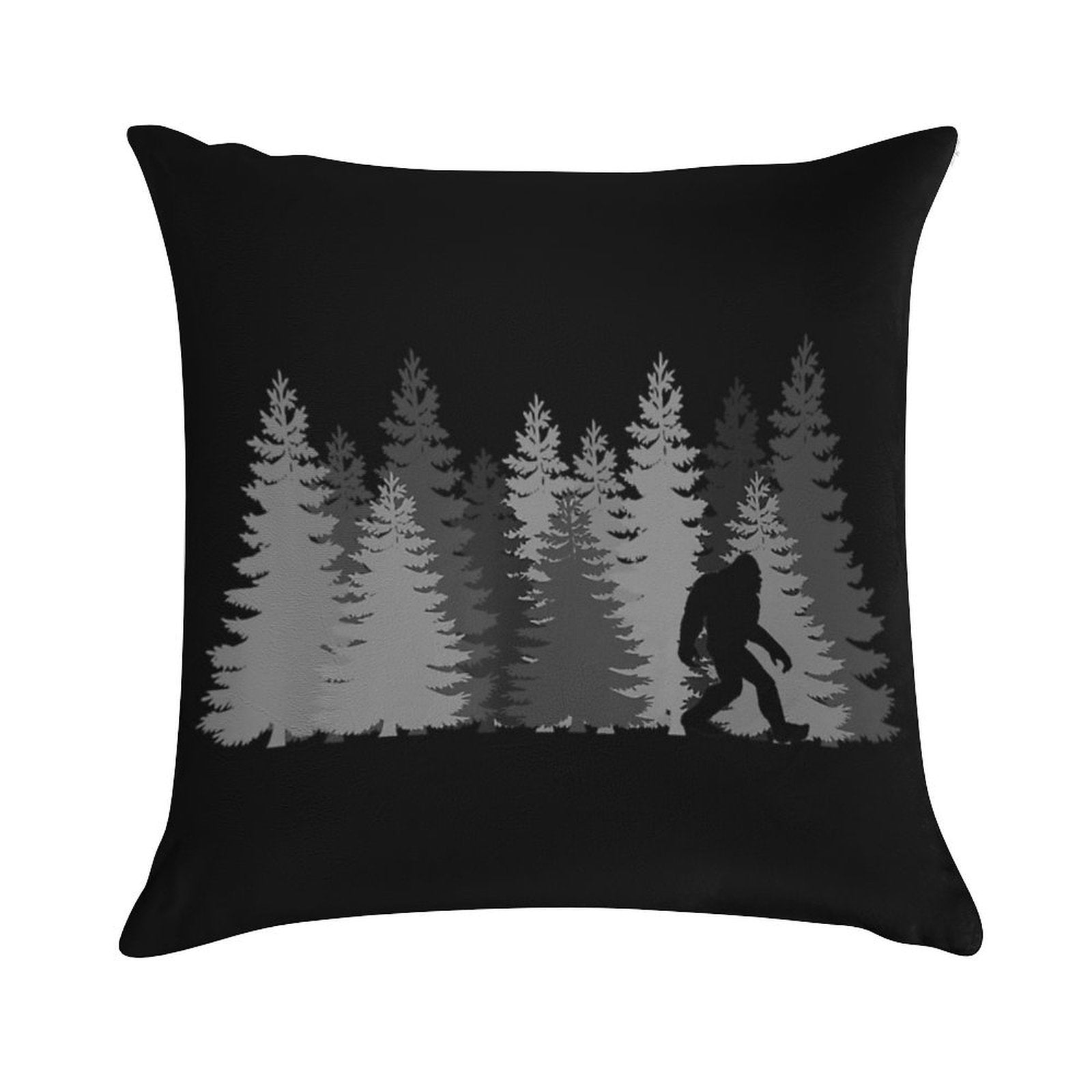 Bigfoot Silhouette In The Forest Wilderness Soft Decorative Cover Throw Pillow