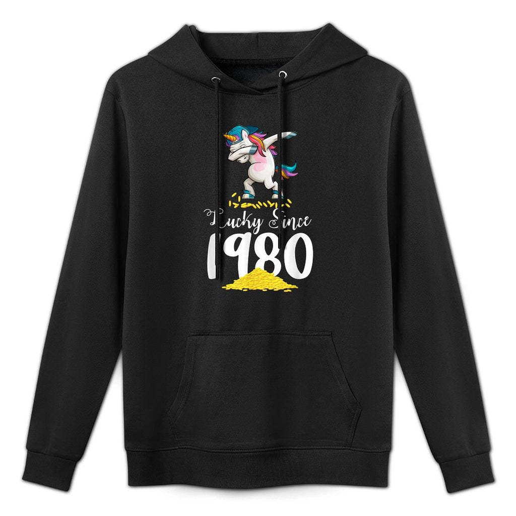 Lucky 1980 Dabbing Unicorn 40th Birthday Gifts for Women Pilling-Resistant Hoodie