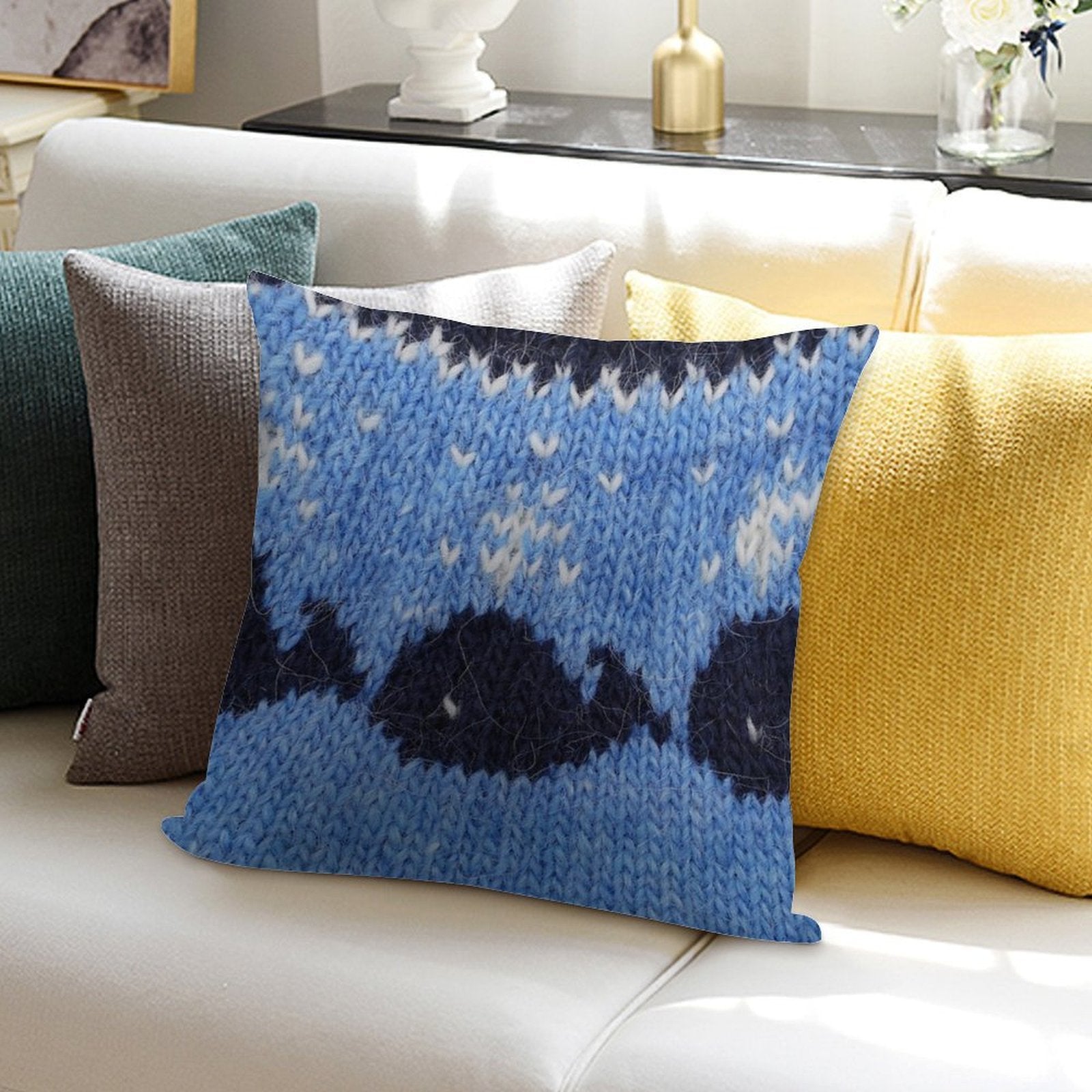 Icelandic Sweater Pattern - Whales Soft Home Decor Throw Pillow