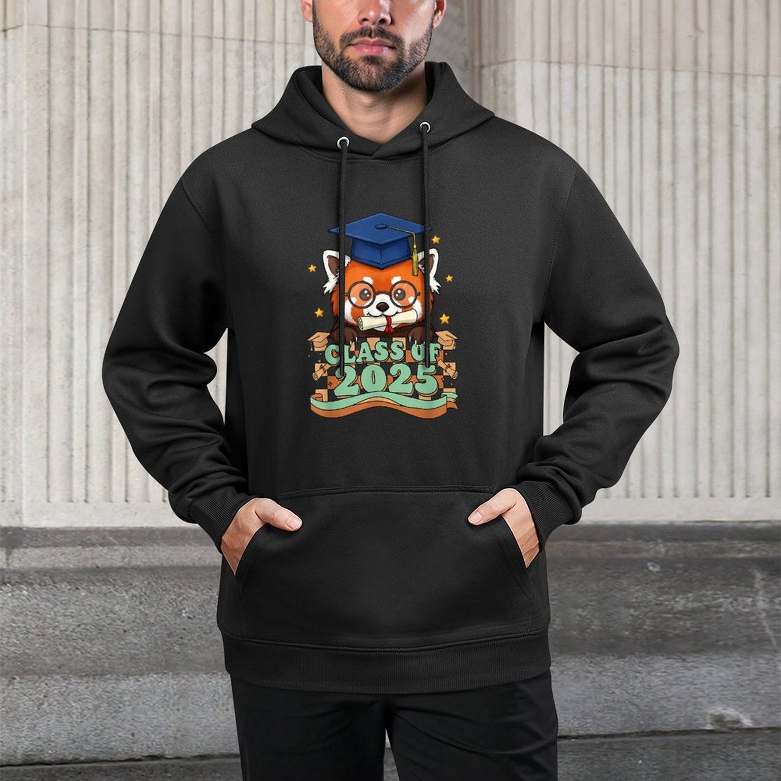 Graduate Red Panda Class Of 2025 Kids Mens Womens Graduation Relaxed Fit Hoodie