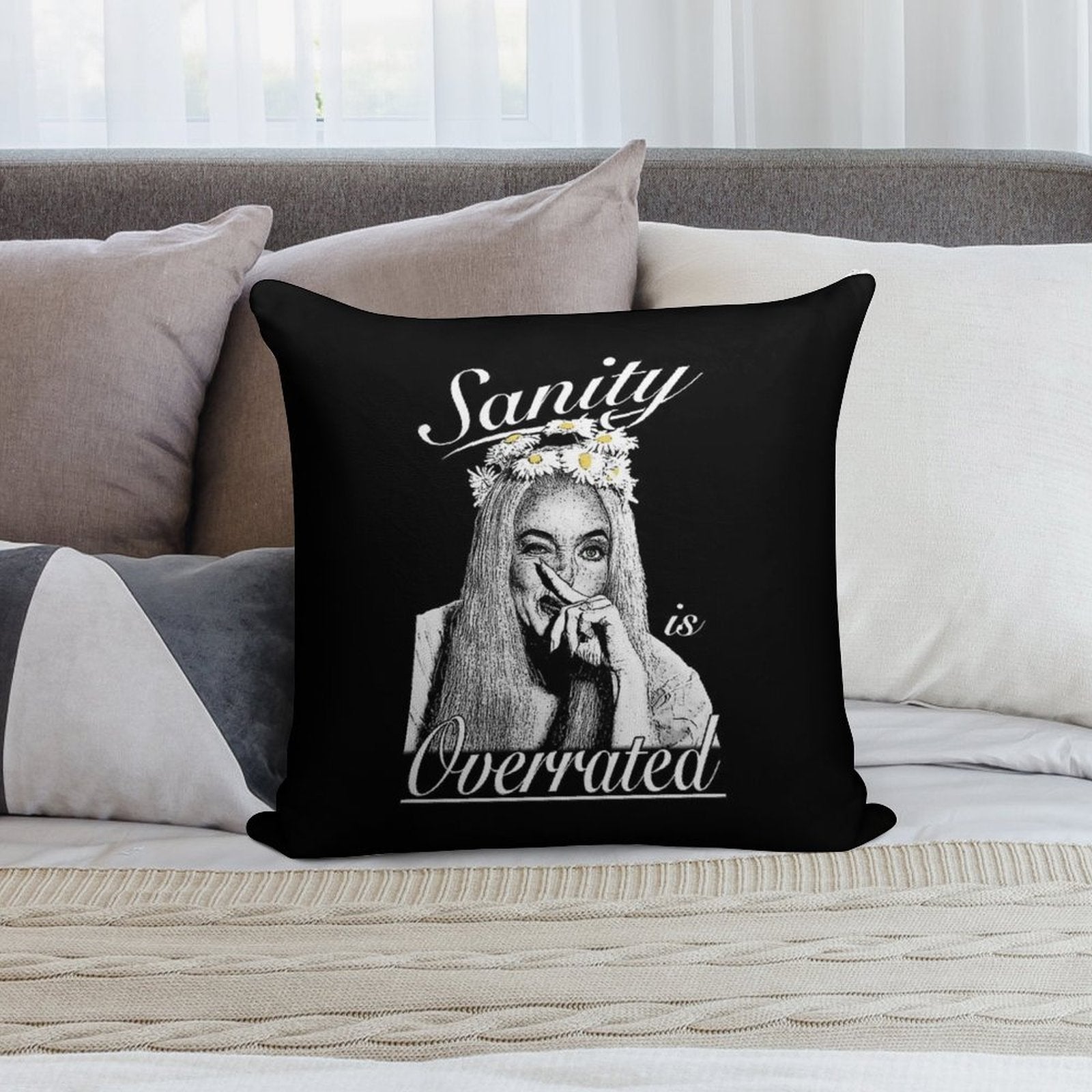 Ophelia- Sanity Is Overrated (B&W) Soft Multiple Sizes Throw Pillow