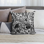 Mixed Leaves, Lino Cut Printed Nature Inspired Hand Printed Pattern Soft Washable Throw Pillow