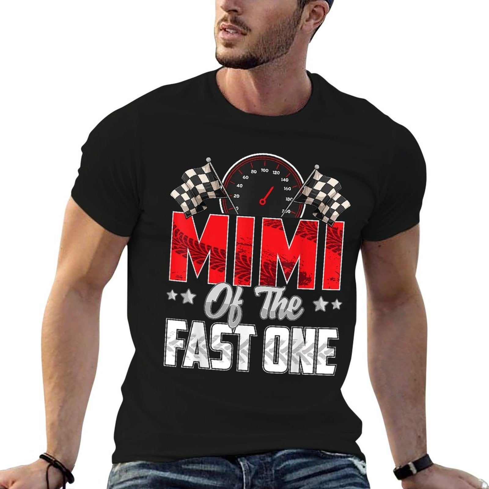 1 Year Old Racing Car Fast One Birthday 1st Family Mimi  Stretchy T-Shirt