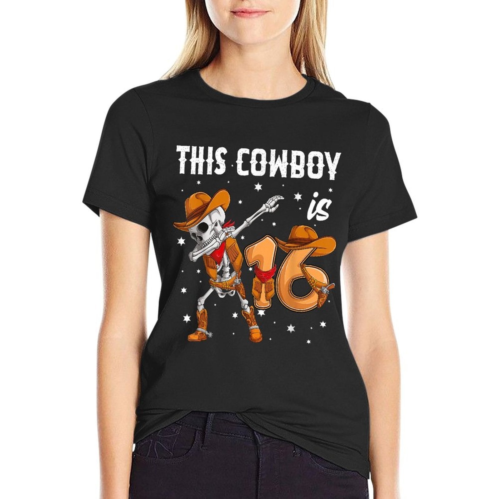 16 Year Old Cowboy Western Dabbing Skeleton 16th Birthday  Heathered Texture T-Shirt