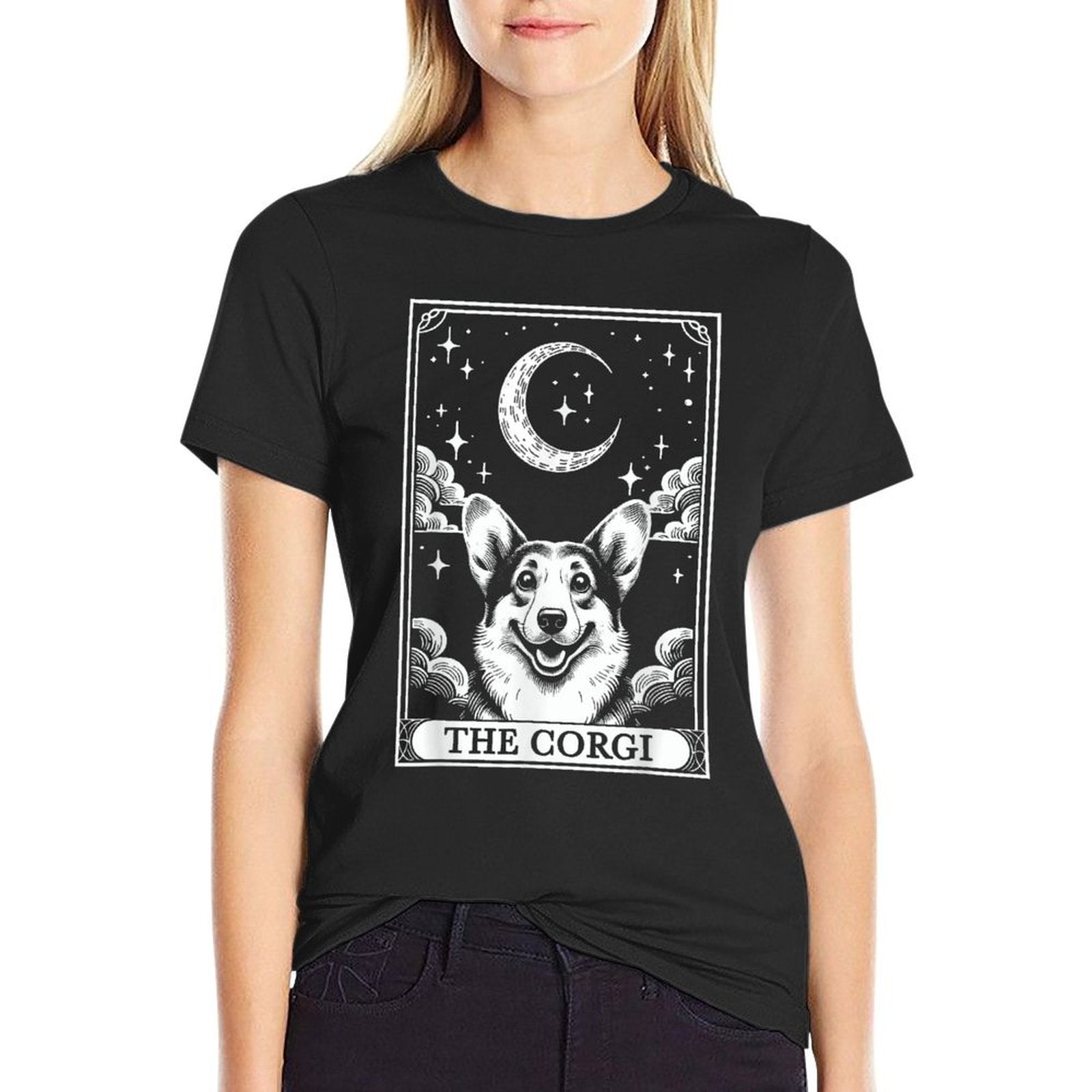 Tarot Card Vintage Crescent Moon Corgi Dog Mom  Eco-friendly Material T-Shirt