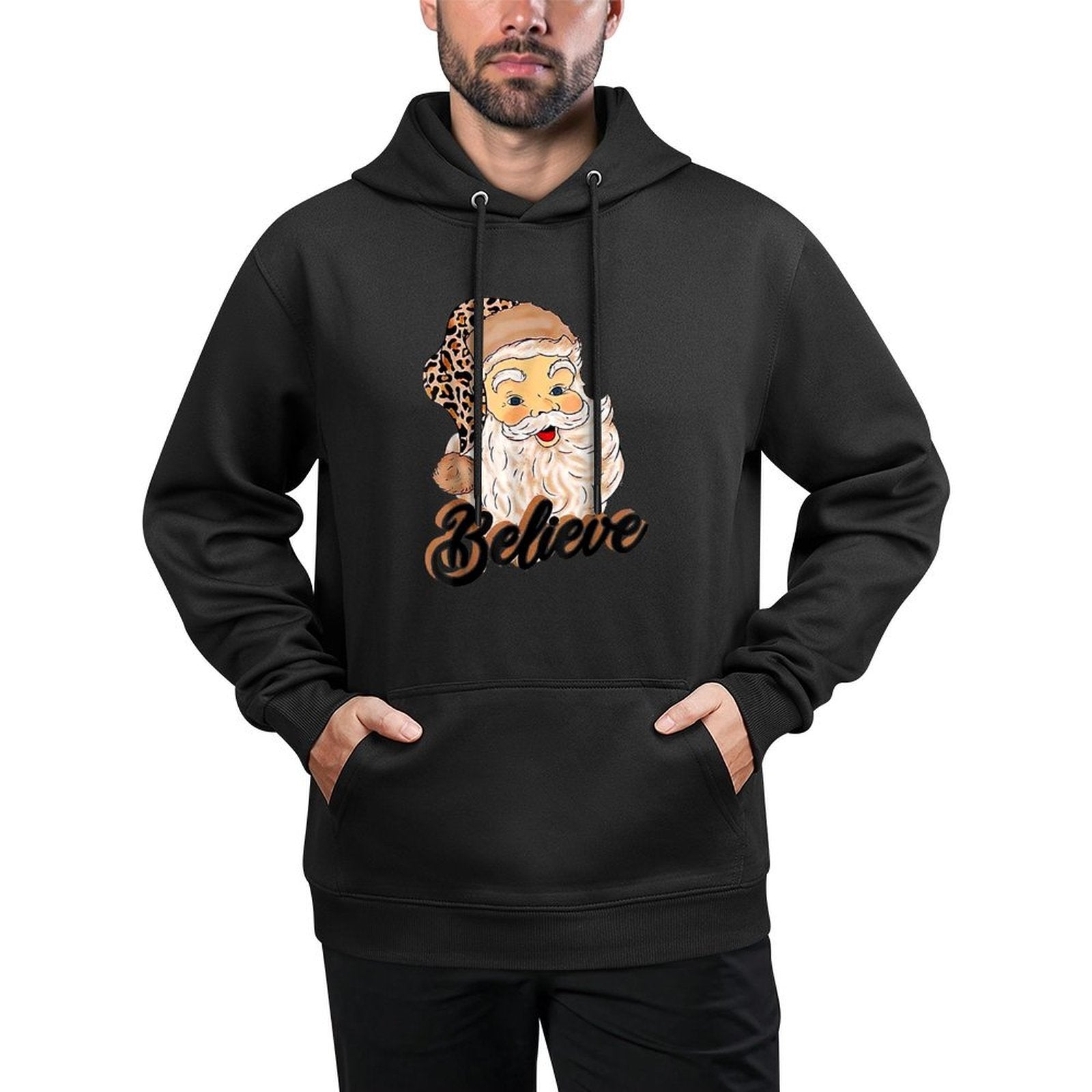Vintage Christmas Retro Holiday Cheetah Santa Leopard Hat Customizable Surface Hoodie
