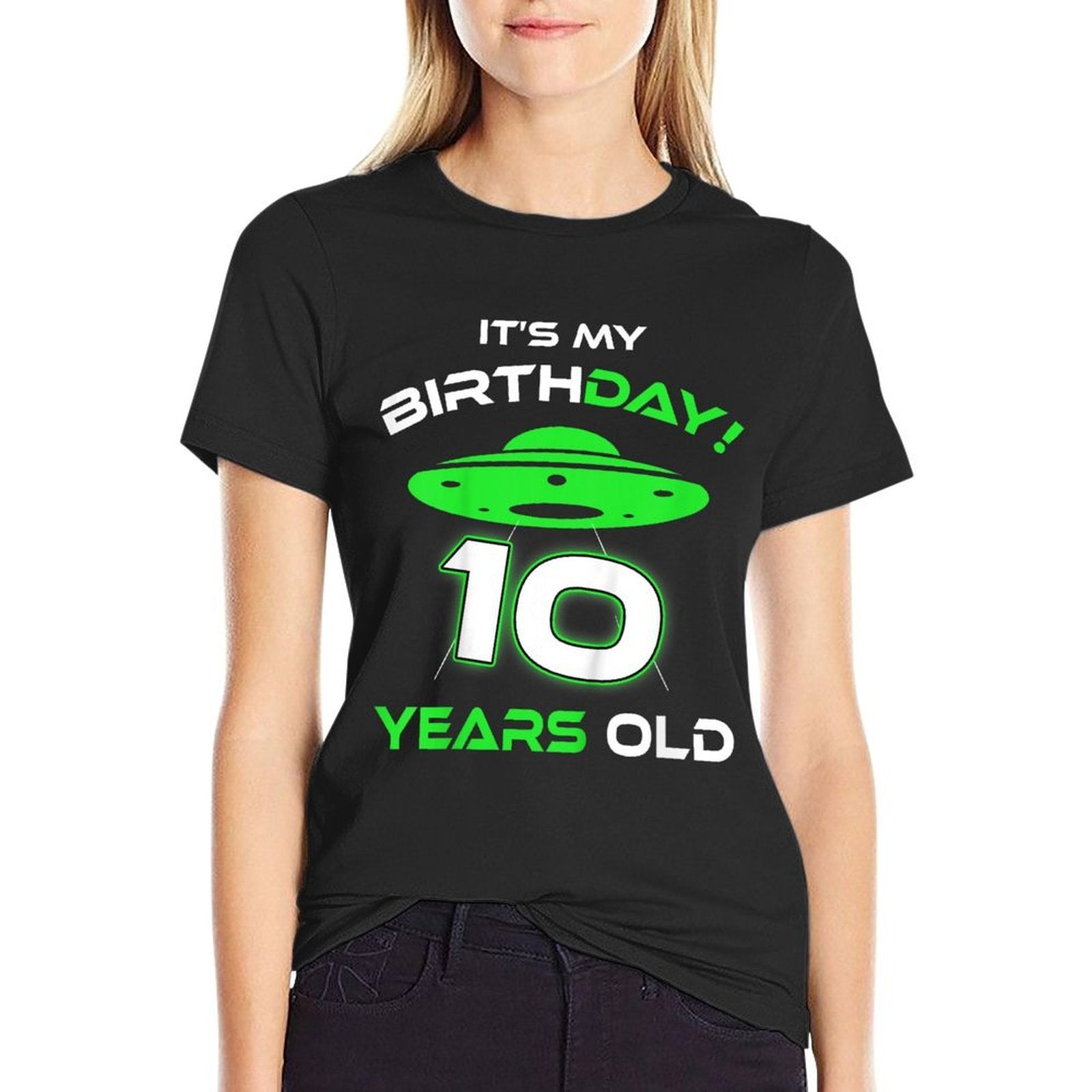 Kids Cute Alien UFO 10th Birthday Ten Years Old  Durable T-Shirt