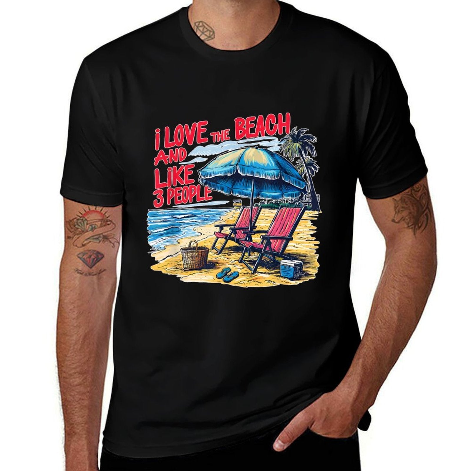 I Love The Beach And Like 3 People Funny Humorous Beach Meme  Tagless Design T-Shirt