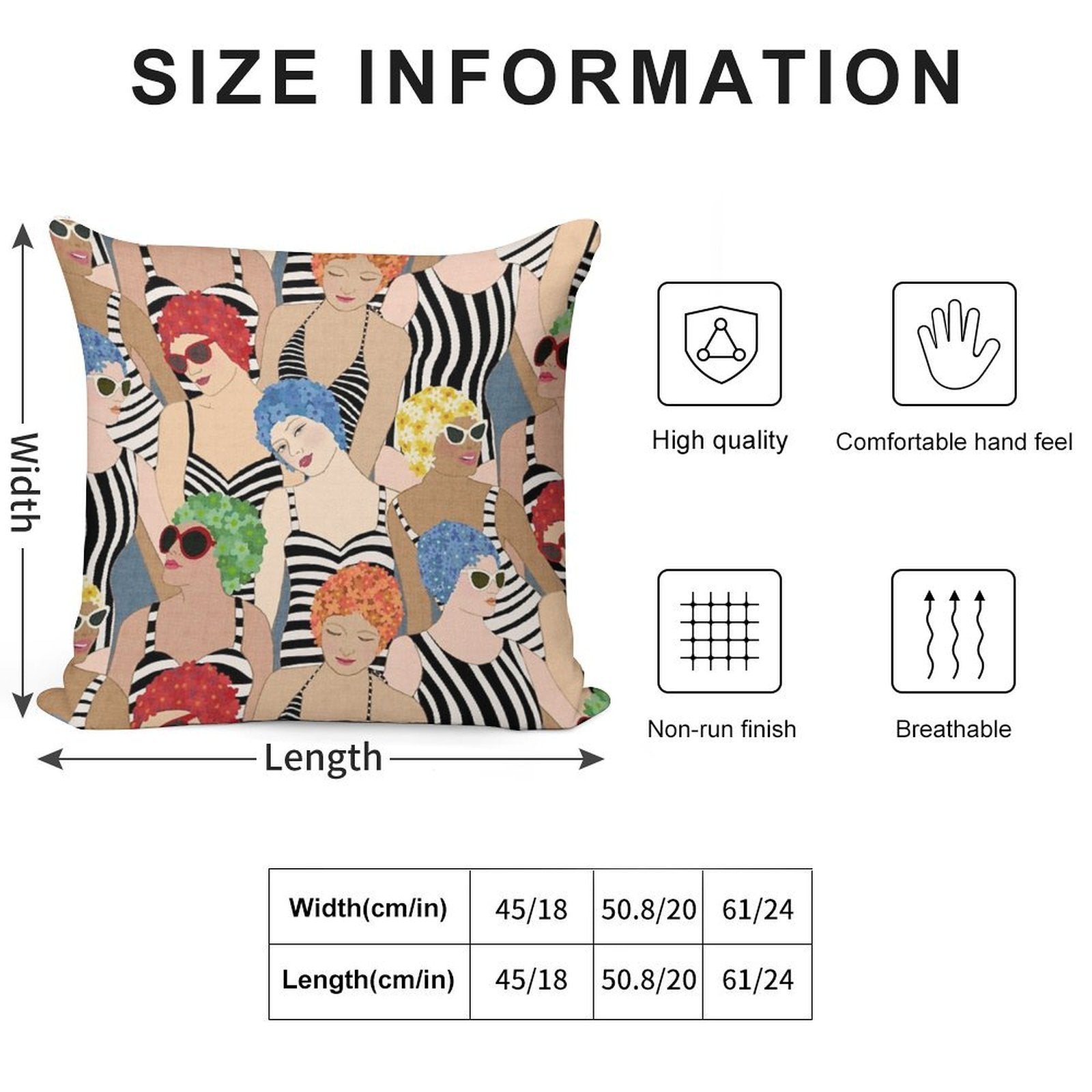 Willow Lake Swim Club Vintage Ladies Bright Soft Reinforced Edging Throw Pillow