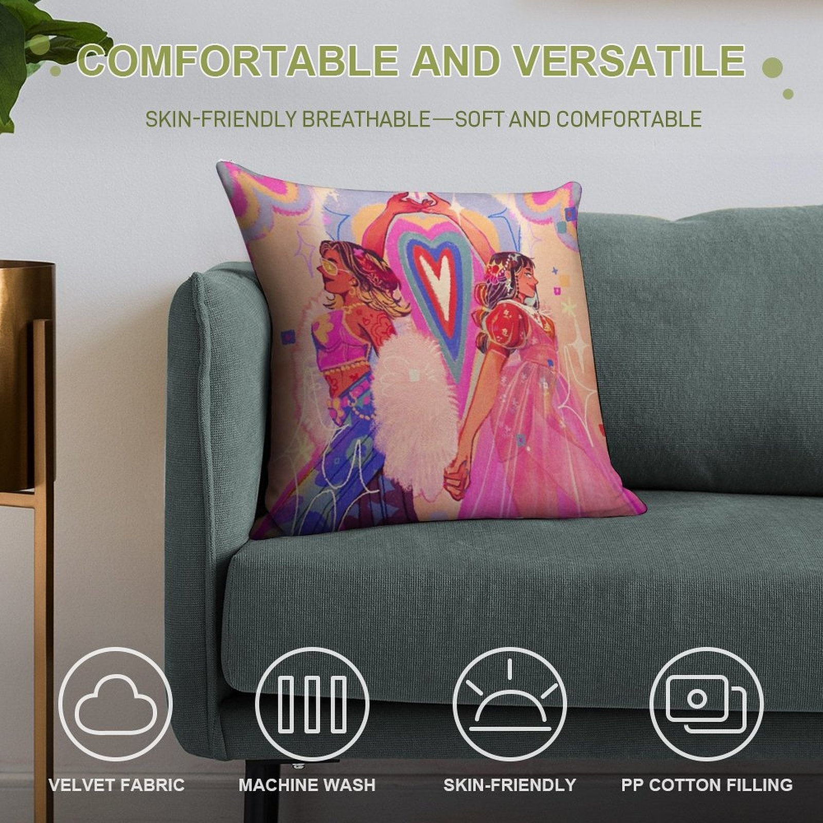 Valentine Rainbow Soft Short Plush Fabric Throw Pillow