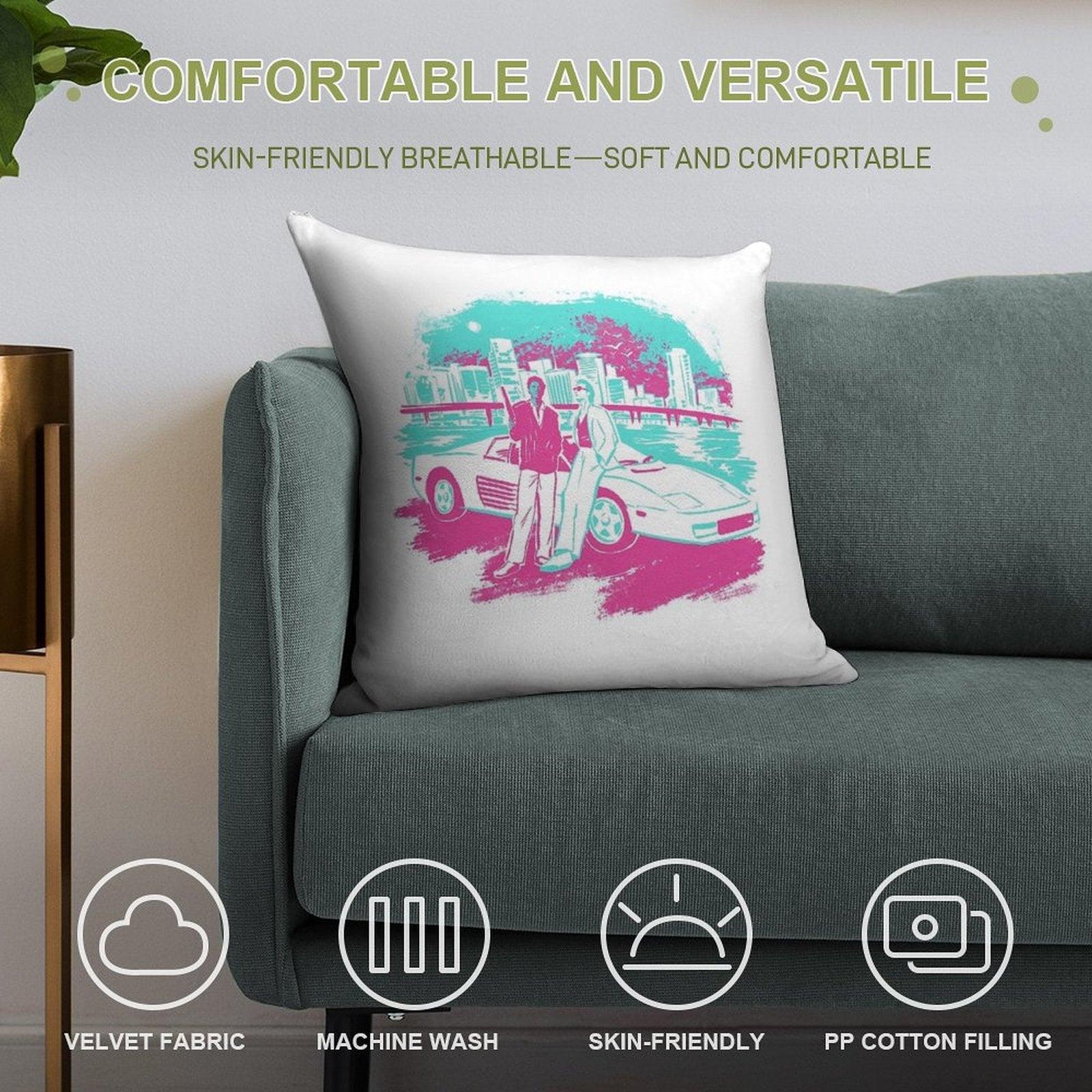 Miami Vice Sunset Soft Ultra-Soft Texture Throw Pillow