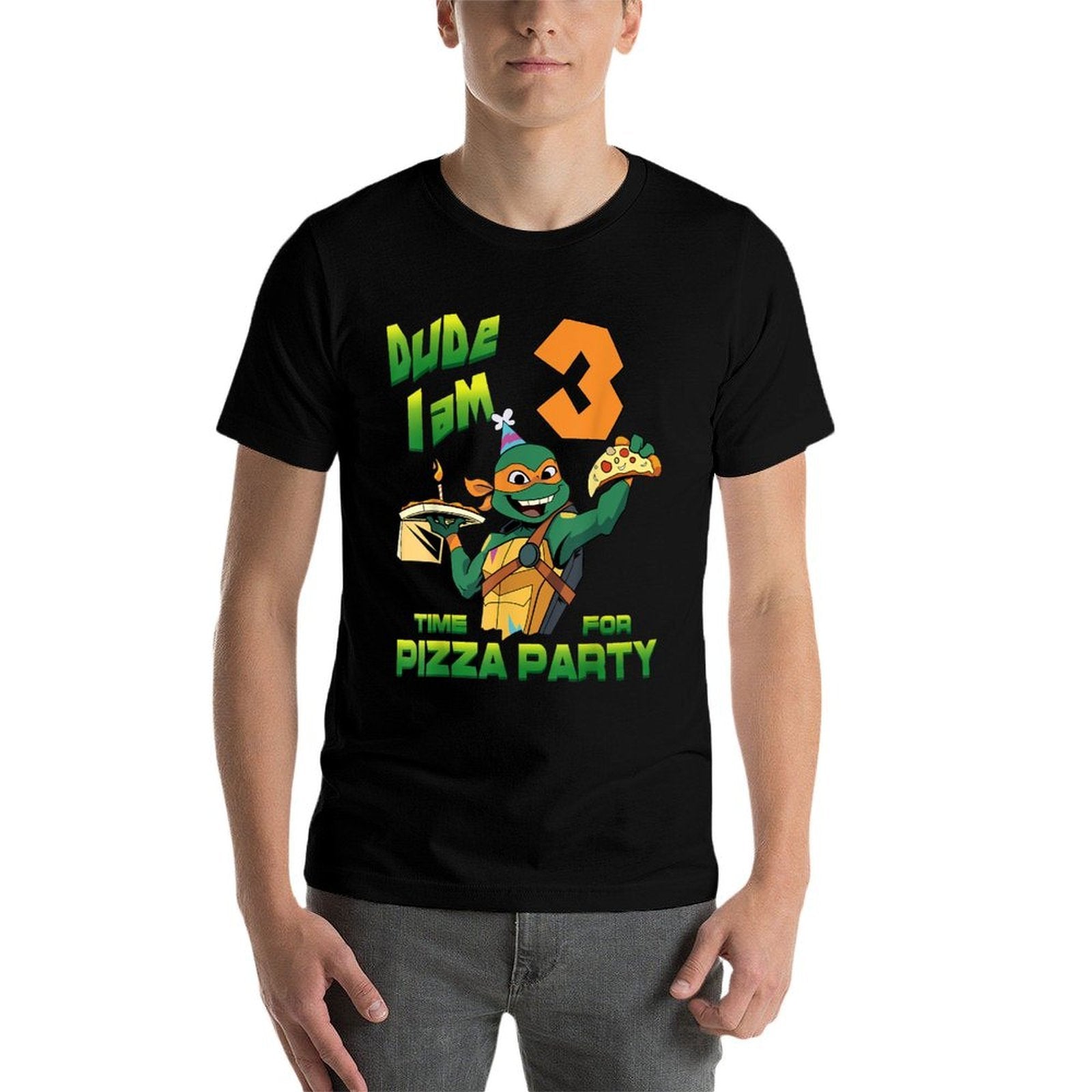 Mademark Xnage Mutant Ninja Turtles - Dude I Am 3 Years Old Mikey Pizza Birthday Party  Affordable Price T-Shirt