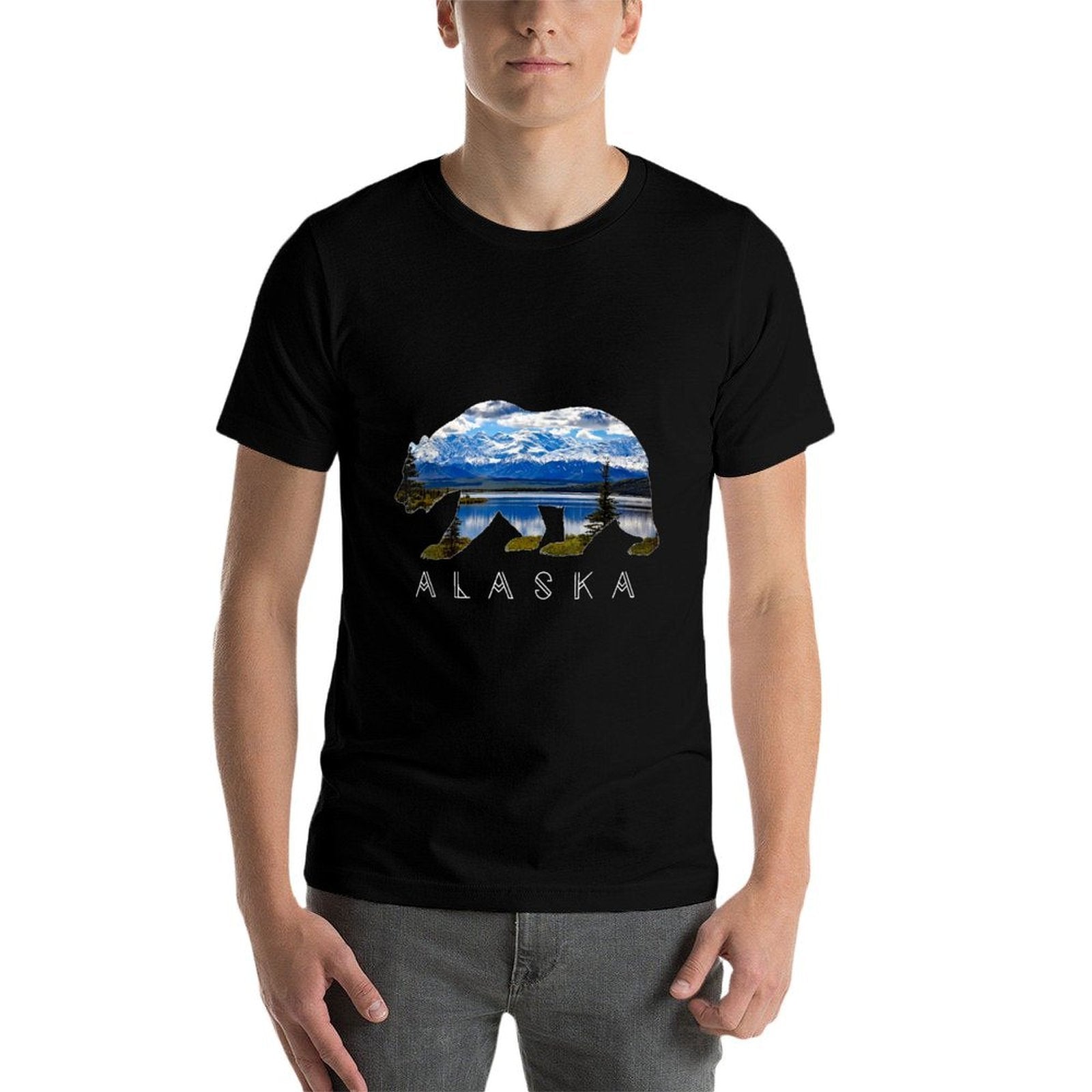 Alaskan Bear with Lake  Mountain Souvenir  Wrinkle-resistant T-Shirt