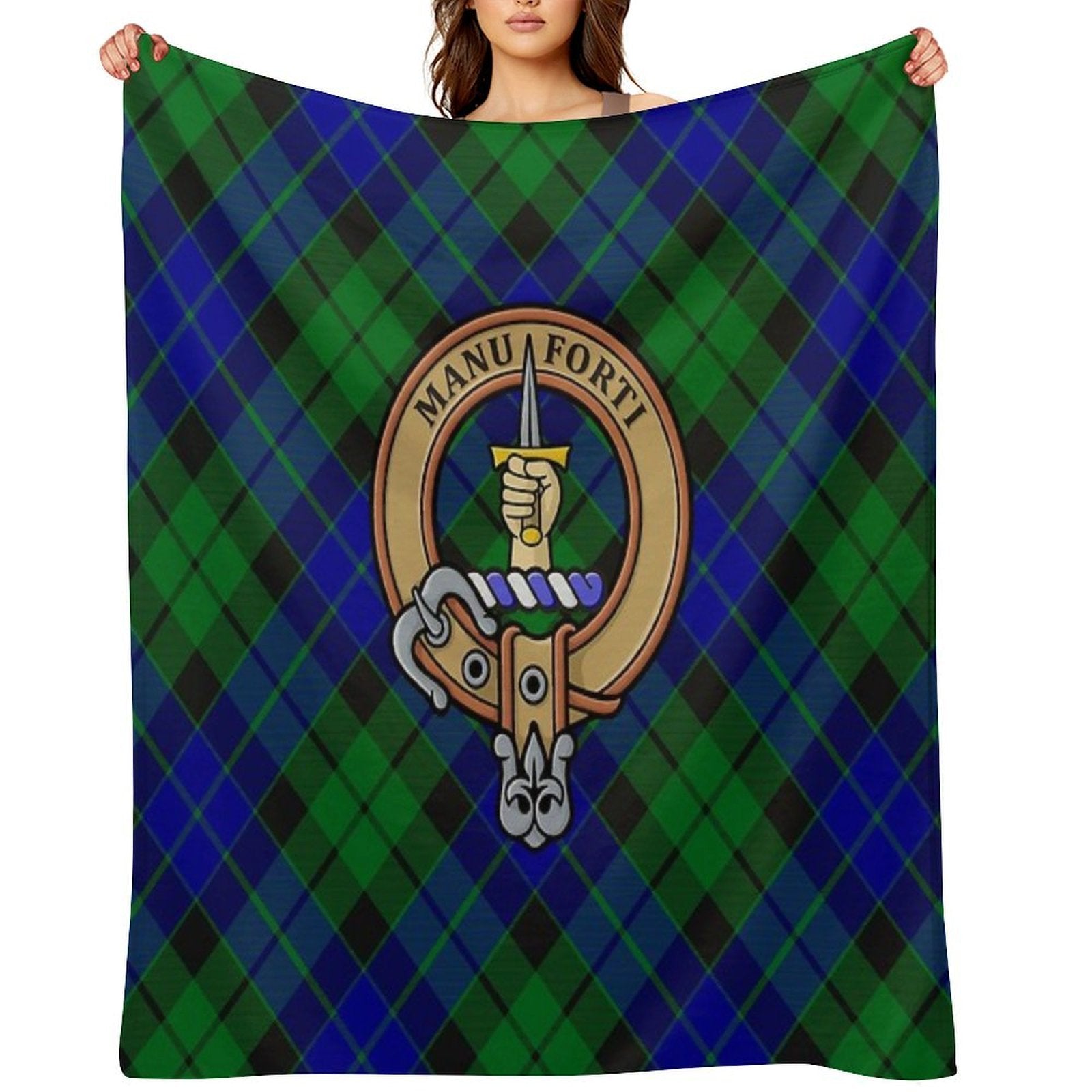 Clan MacKay Crest over Tartan Compact Throw Blanket