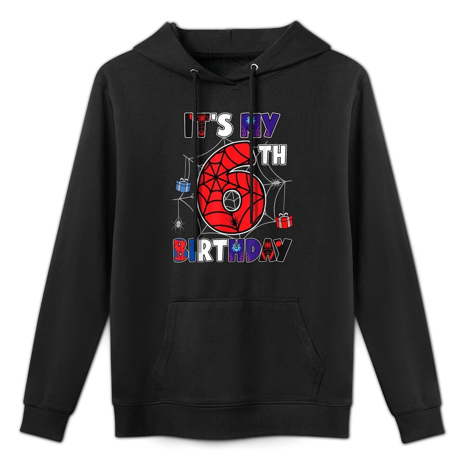 Kids It's My 6th Birthday Spider Theme Party 6 Year Old Machine Washable Hoodie