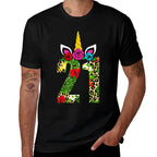 21 Years Old Birthday Girl Floral Unicorn 21st Birthday Kids  Soft T-Shirt