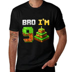 Kids Boy It's My 9th Birthday Bro Game Pixel 9 Year Old  Oversized Silhouette T-Shirt